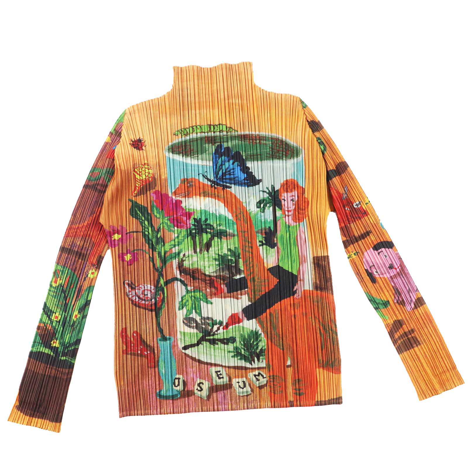 極美品◎PLEATS PLEASE プリーツプリーズ イッセイミヤケ PP61-JK551 Nathalie Lete ナタリーレテ 名作 DINOS EDEN ANIMAL 恐竜 動物 長袖 ハイネック トップス／ カットソー マルチ 3 日本製 正規品 レディース【中古】