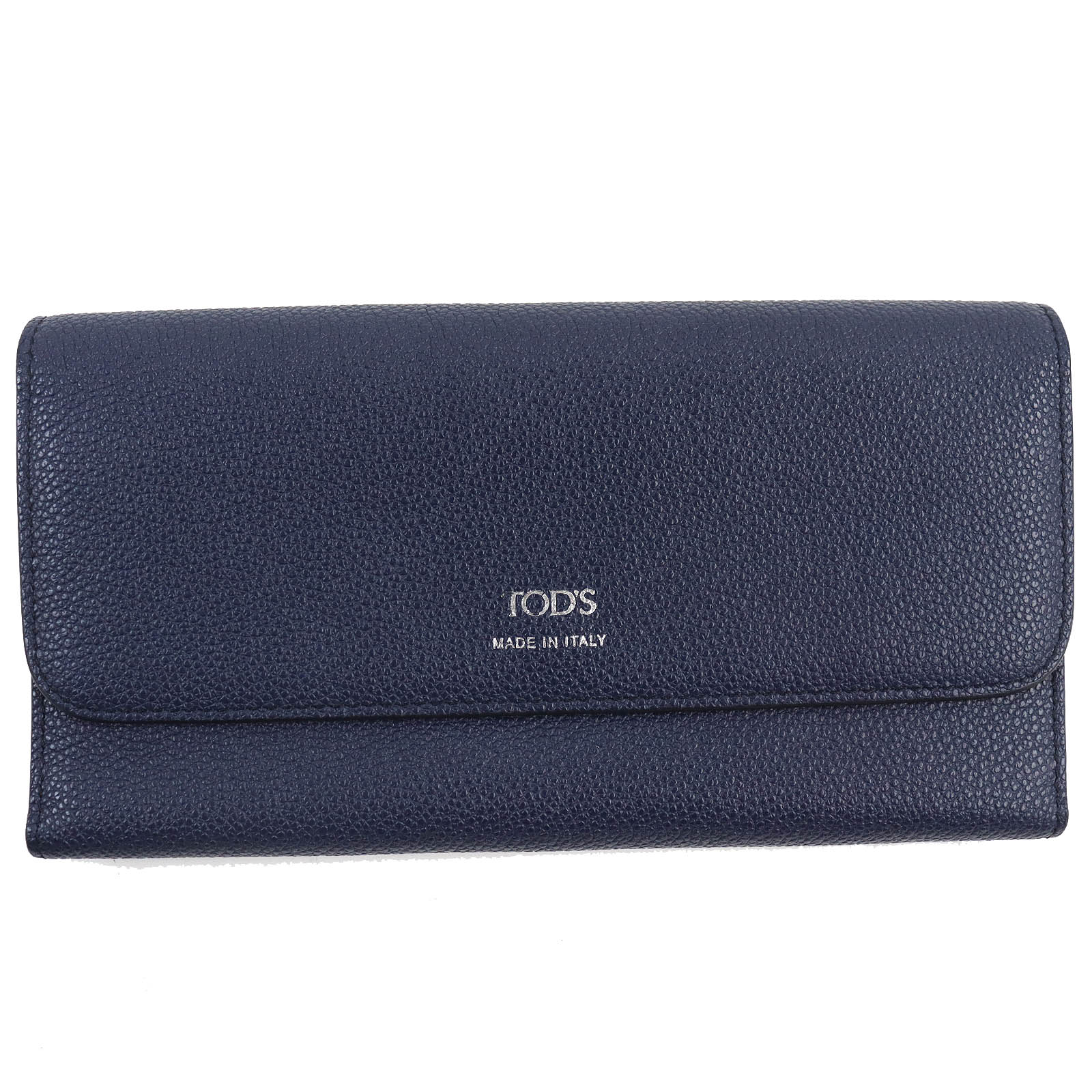 美品△TOD’S トッズ ロゴ入り 三つ折り レザー ロングウォレット 長財布 ネイビー イタリア製 メンズ オススメ◎【中古】