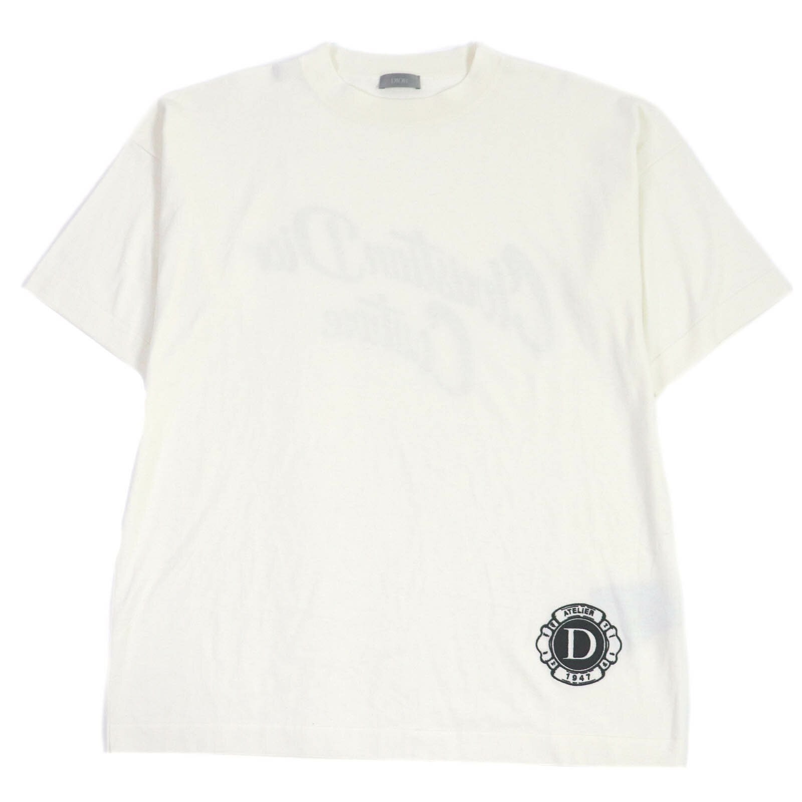 極美品□DIOR ディオール オム 24SS 483M648AT823 コットンジャージー シルク混 アトリエロゴ エンブロイダリー 半袖ニット Tシャツ アイボリー M イタリア製 正規品 メンズ【中古】