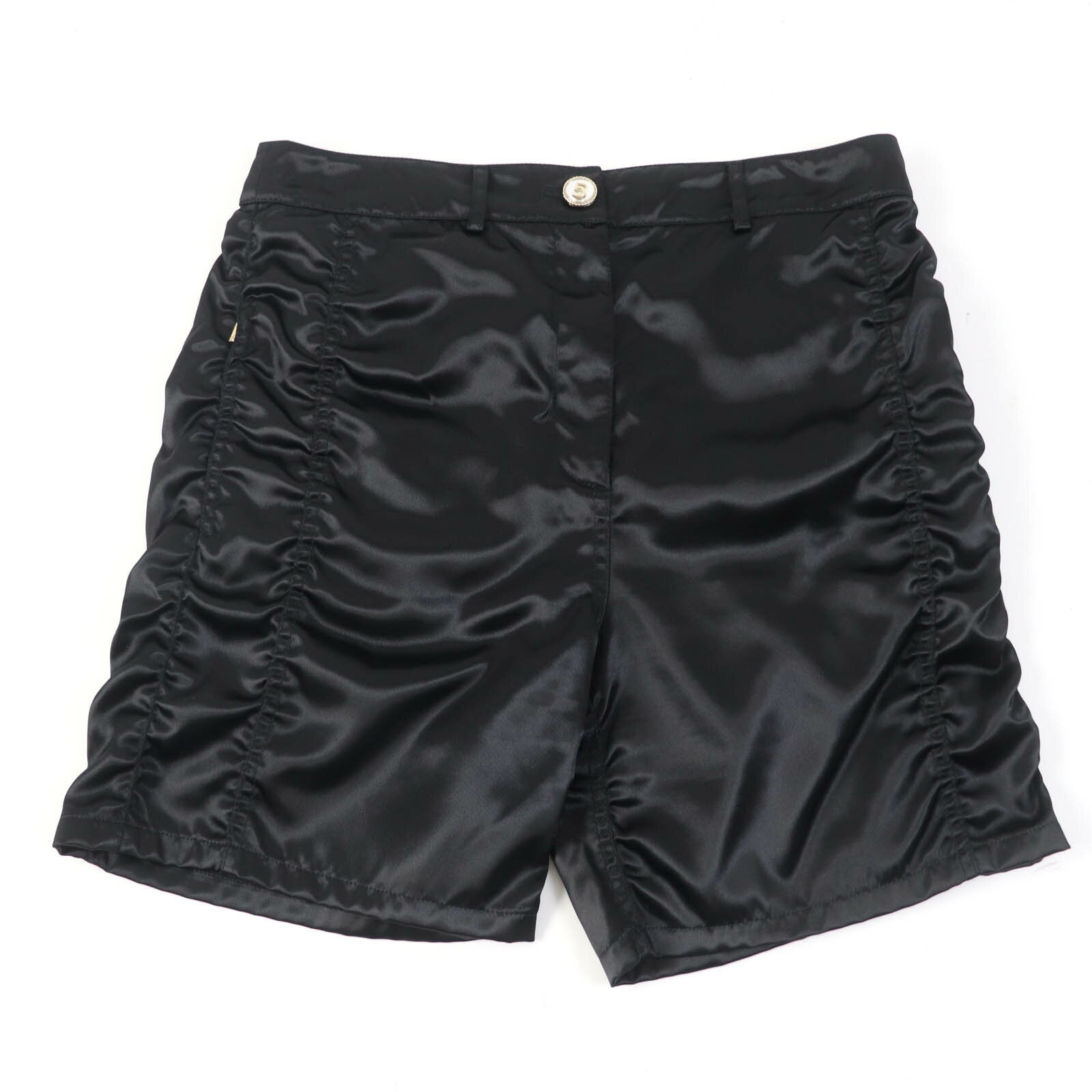 極美品☆CHANEL シャネル 21SS P70669 V62116 No5ボタン付 ギャザーデザイン ショートパンツ ブラック 40 イタリア製 正規品 レディース【中古】