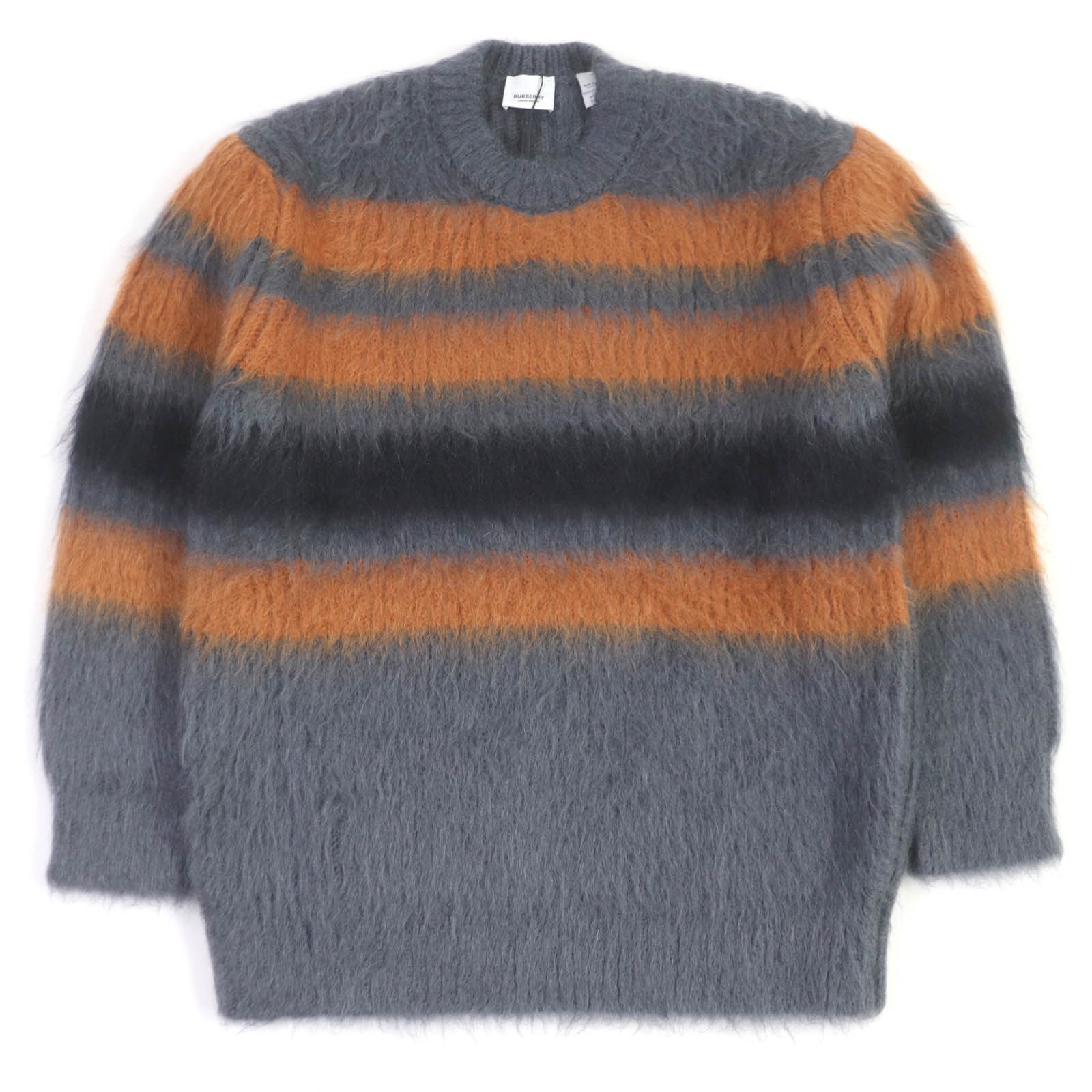 未使用品□BURBERRY バーバリー 8037217 モヘア シルク ストライプインターシャ オーバーサイズ ニット セーター グレー XS イタリア製 正規品 メンズ【中古】