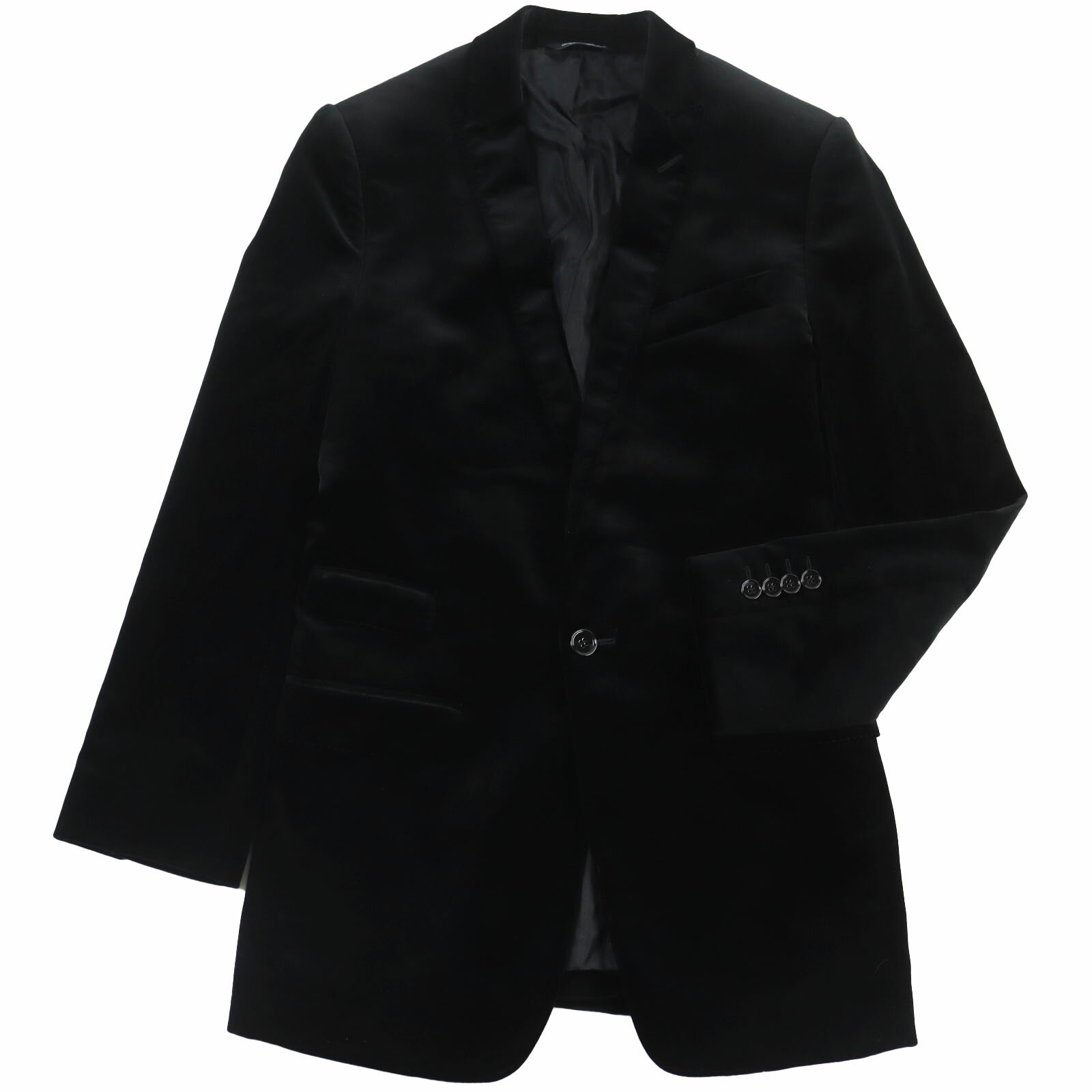 極美品●DOLCE&GABBANA ドルチェ＆ガッバーナ MARTINI ベロア 黒タグ シングル テーラードジャケット ブラック 44 イタリア製 正規品 メンズ【中古】