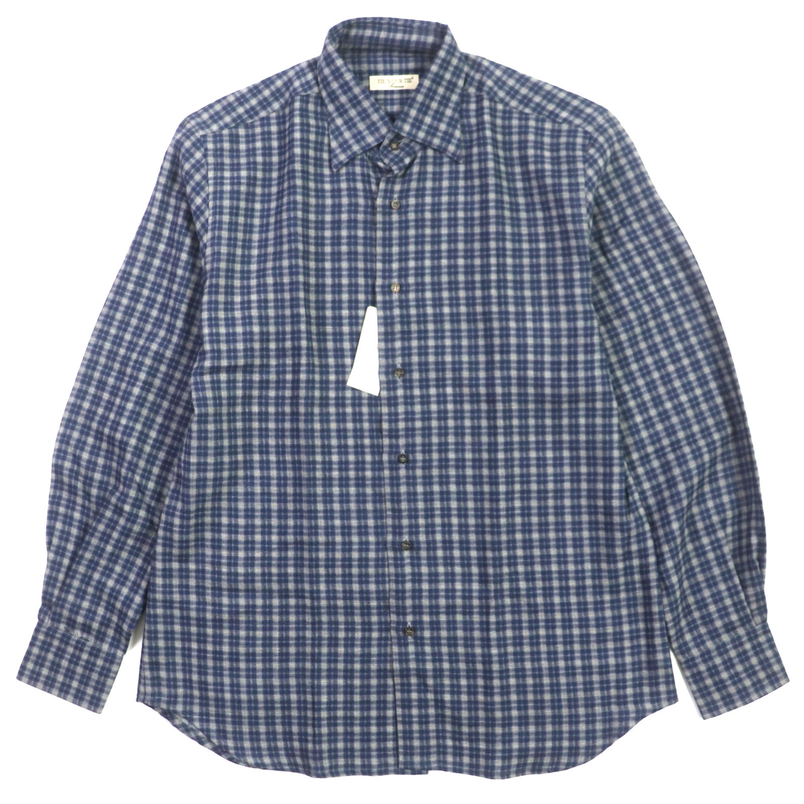 美品▼TIE YOUR TIE タイユアタイ ウール100% チェック柄 ロングスリーブ 長袖シャツ ネイビー 41 イタリア製 メンズ【中古】