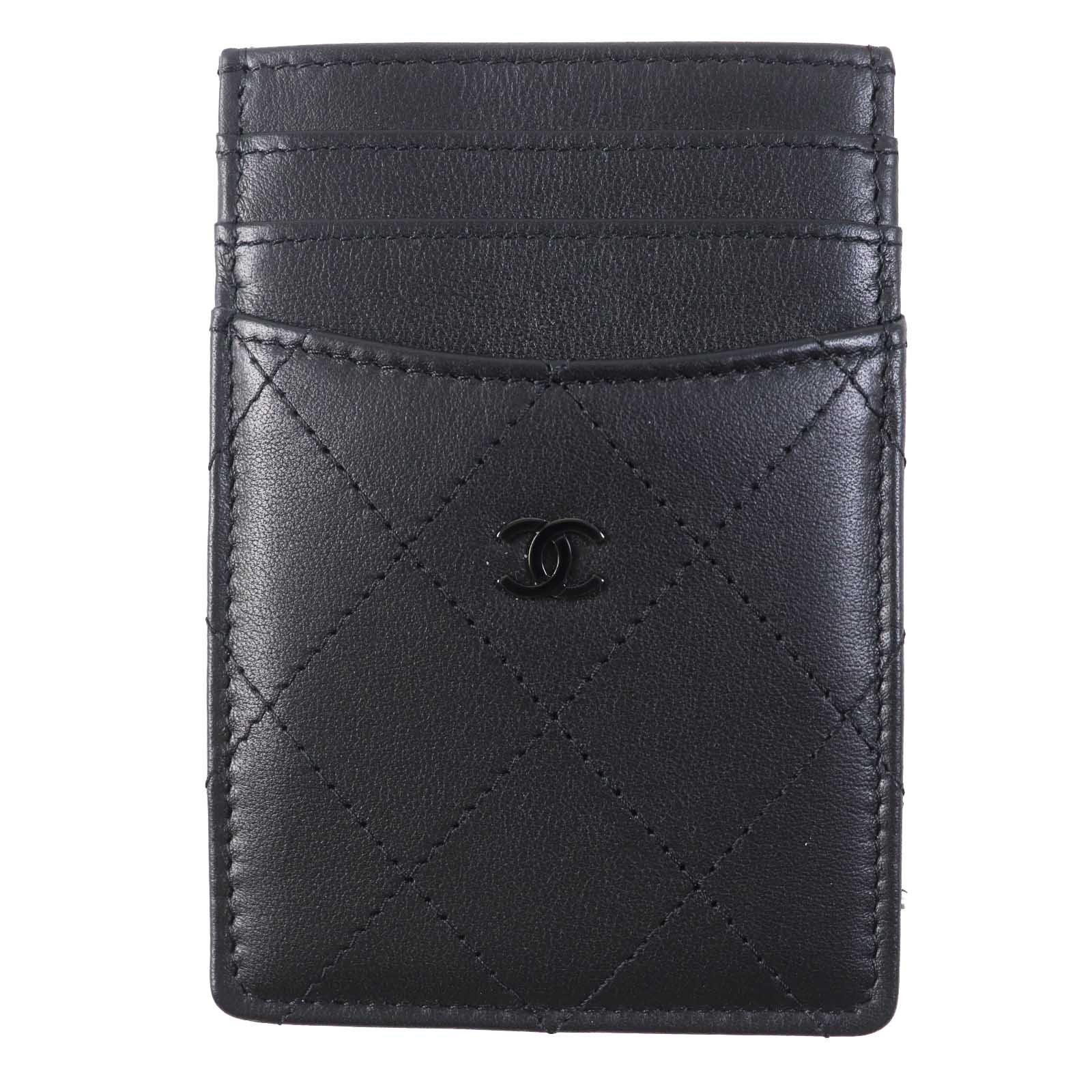 未使用品◎CHANEL シャネル AP3595 マトラッセ ココマーク ラムスキン パスケース／カードケース ブラック ブラック金具 箱・保存袋付き フランス製 レディース【中古】
