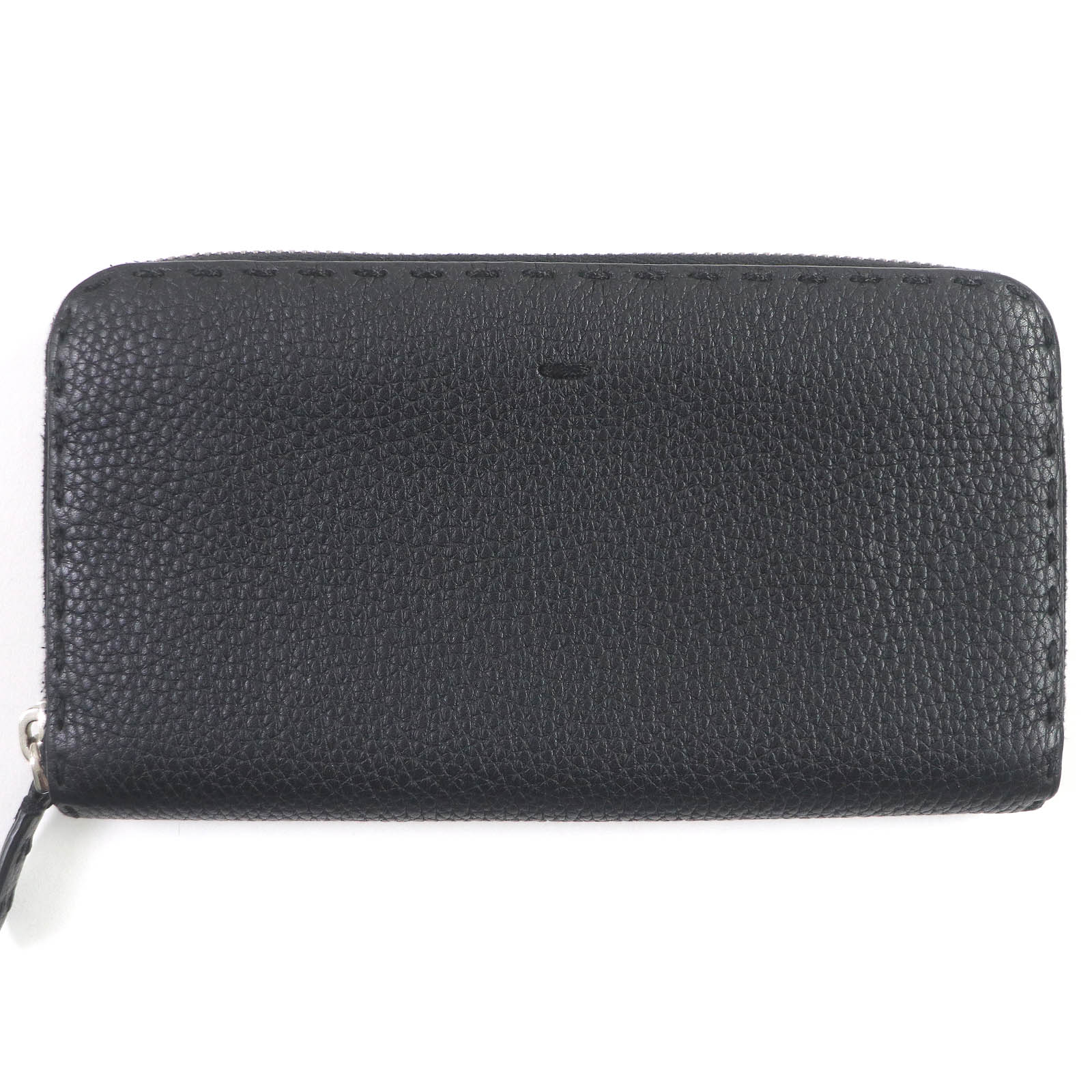 良品□FENDI フェンディ 7M0210 セレリア ステッチ ラウンドファスナー レザーロングウォレット 長財布 ブラック 箱・保存袋付き メンズ【中古】