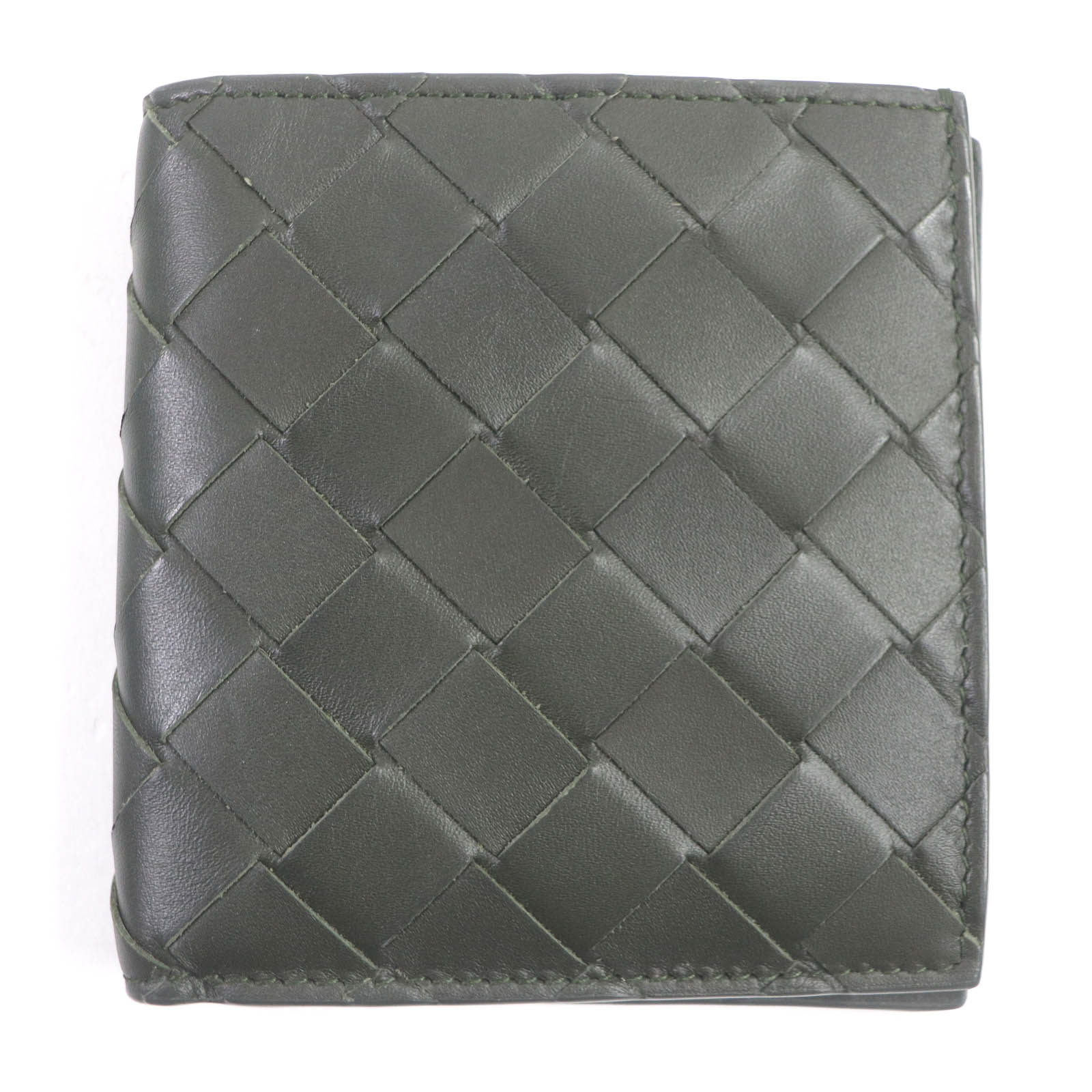 美品□BOTTEGAVENETA ボッテガヴェネタ 749400 イントレチャート スリム レザー コンパクトウォレット 二つ折り財布 チャコール 箱・保存袋付き イタリア製 メンズ 現行品【中古】
