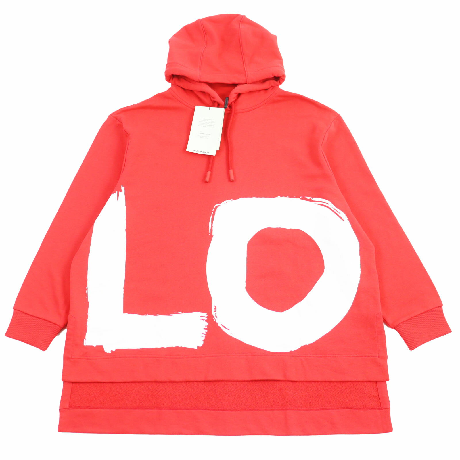 未使用品●BURBERRY バーバリー 21SS 8038129 LOVEプリント オーバーサイズ プルオーバー フーディー パーカー レッド S 正規品 メンズ【中古】