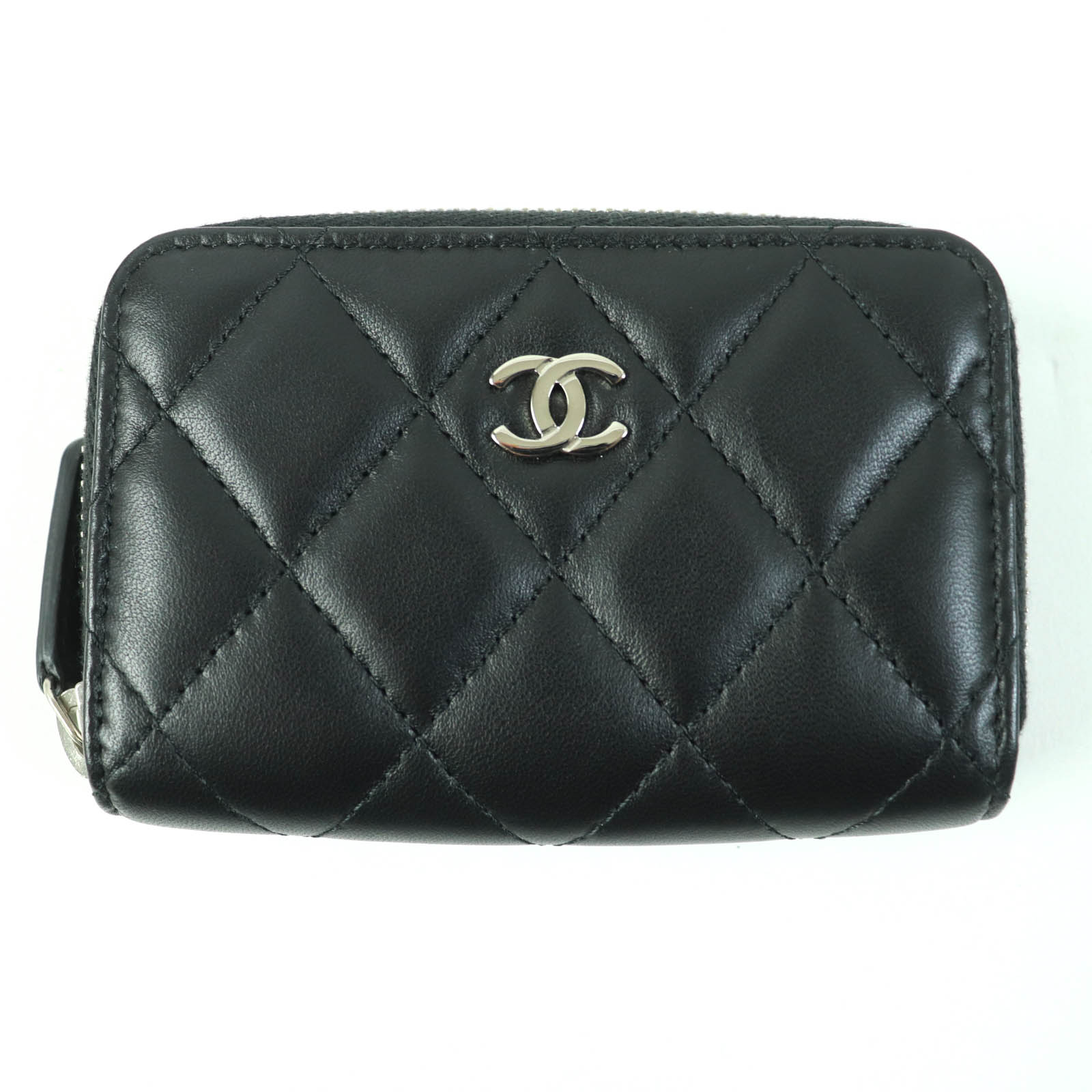 極美品☆CHANEL シャネル AP0216 ココマーク付 マトラッセ クラシック ラムスキン コインケース ブラック シルバー金具 箱付き イタリア製 レディース【中古】