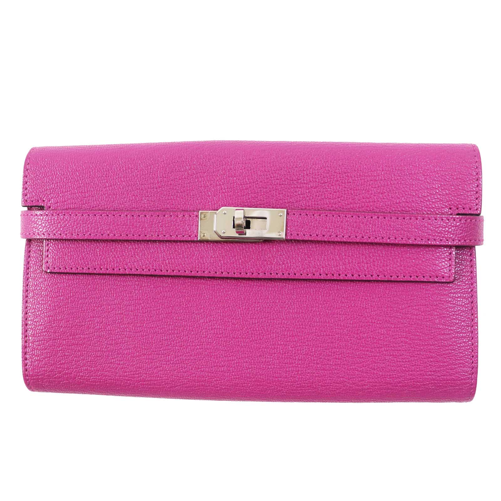 美品◎HERMES エルメス ケリーウォレット ローズパープル シルバー金具 シェーブル 長財布／ロングウォレット フランス製 レディース【中古】