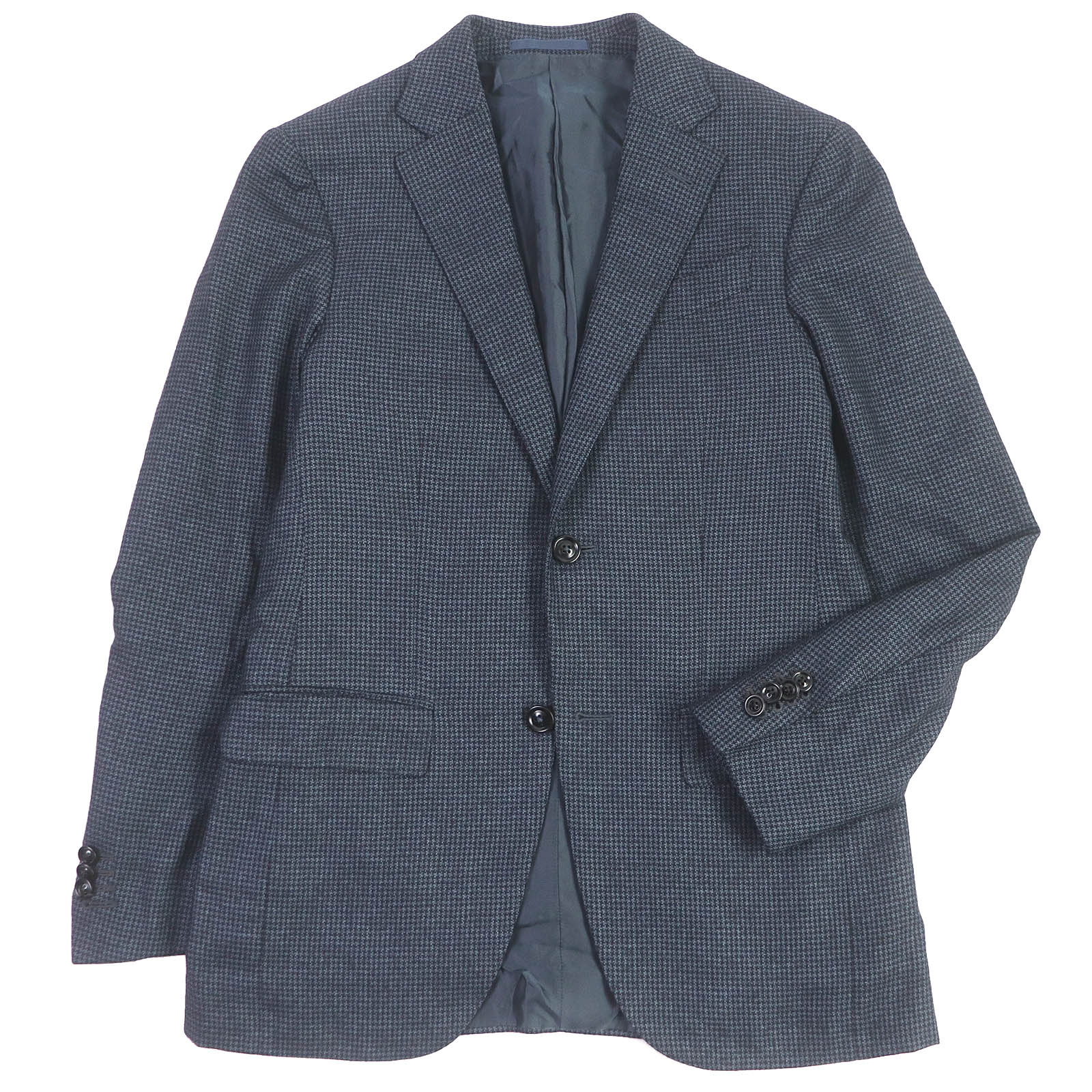 美品□Ermenegildo Zegna エルメネジルドゼニア シルク カシミヤ 千鳥格子 シングル テーラードジャケット ブレザー ネイビー系 42 正規品 メンズ【中古】