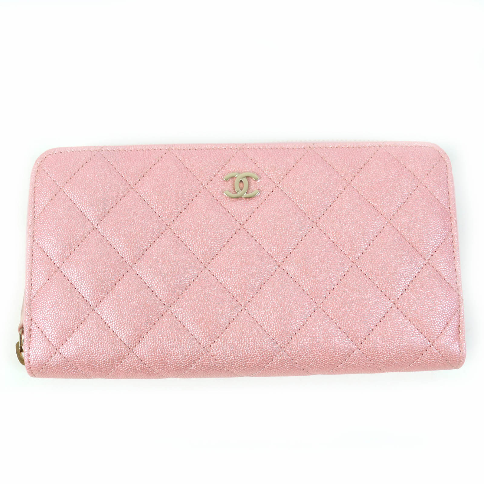 極美品☆CHANEL シャネル AP0242 クラシック ロングジップ ウォレット マトラッセ キャビアスキン ラウンドZIP 長財布 メタリックピンク 箱・保存袋付き フランス製 レディース【中古】