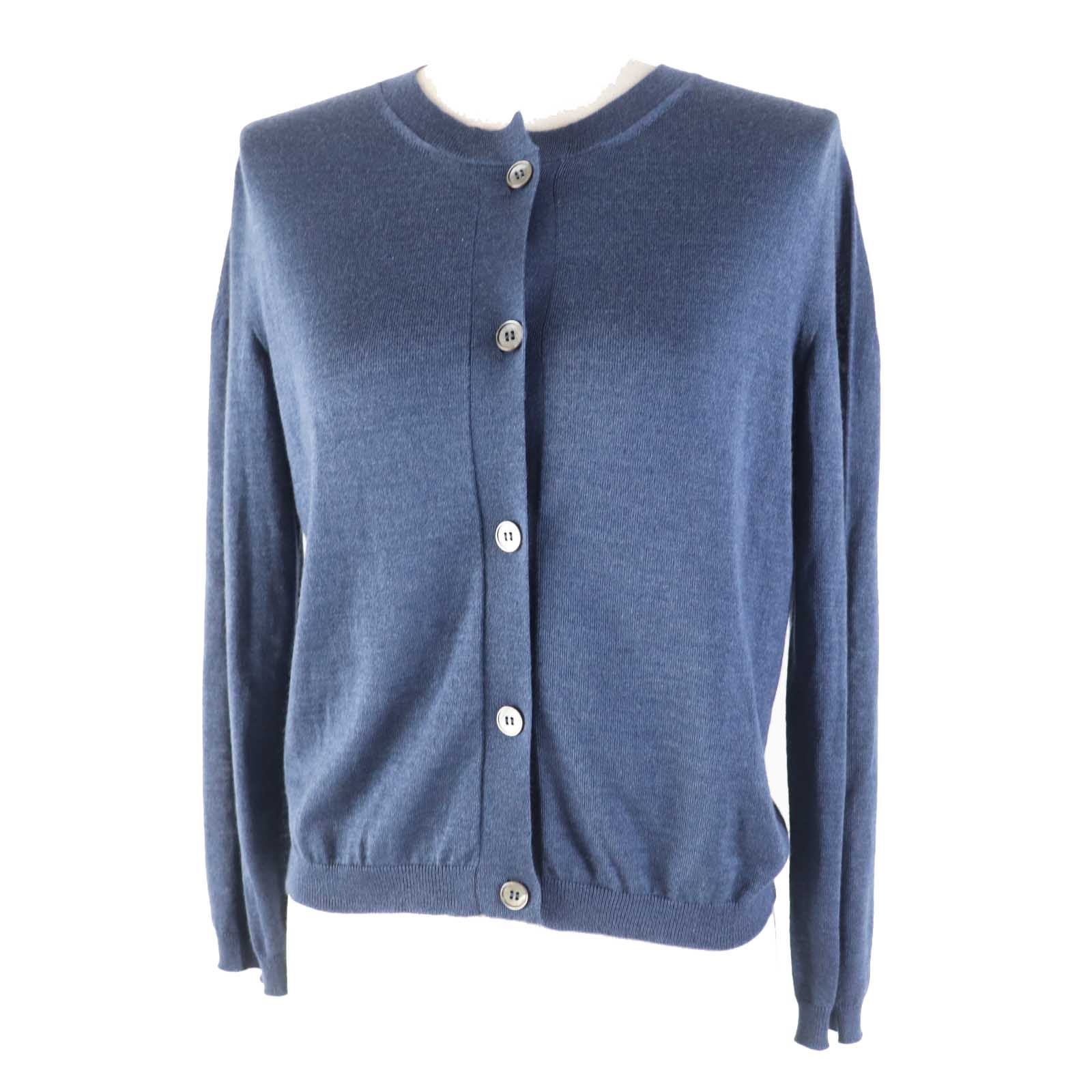 極美品◎JIL SANDER ジルサンダー JSPI754312 WIY11008 ウール シルク 長袖 ニット カーディガン ブルー 36 イタリア製 正規品 レディース【中古】