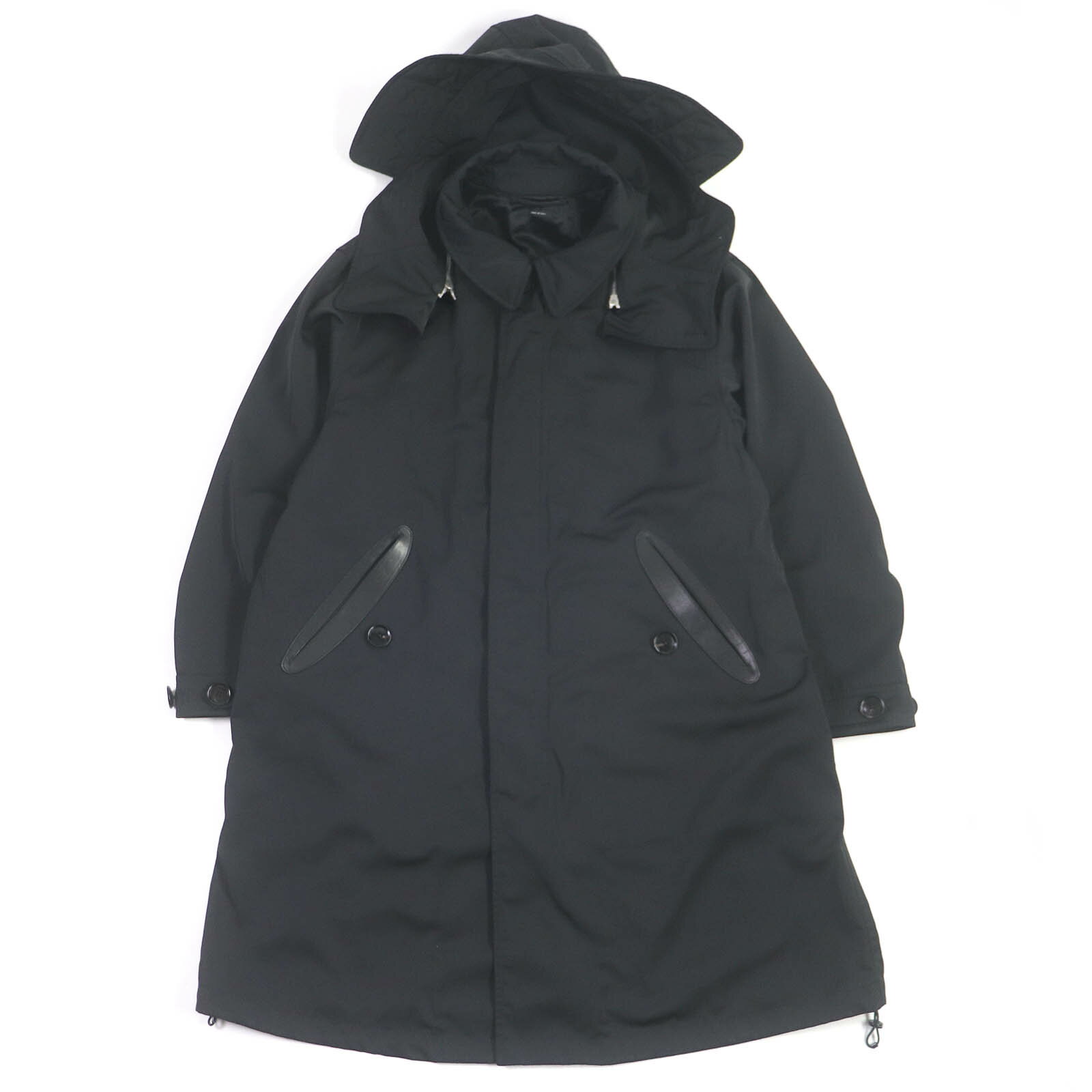 美品□TOM FORD トムフォード TFO637 WZIP レザーパイピング フーデッド ナイロンコート モッズコート ブラック 50 イタリア製 正規品 メンズ【中古】