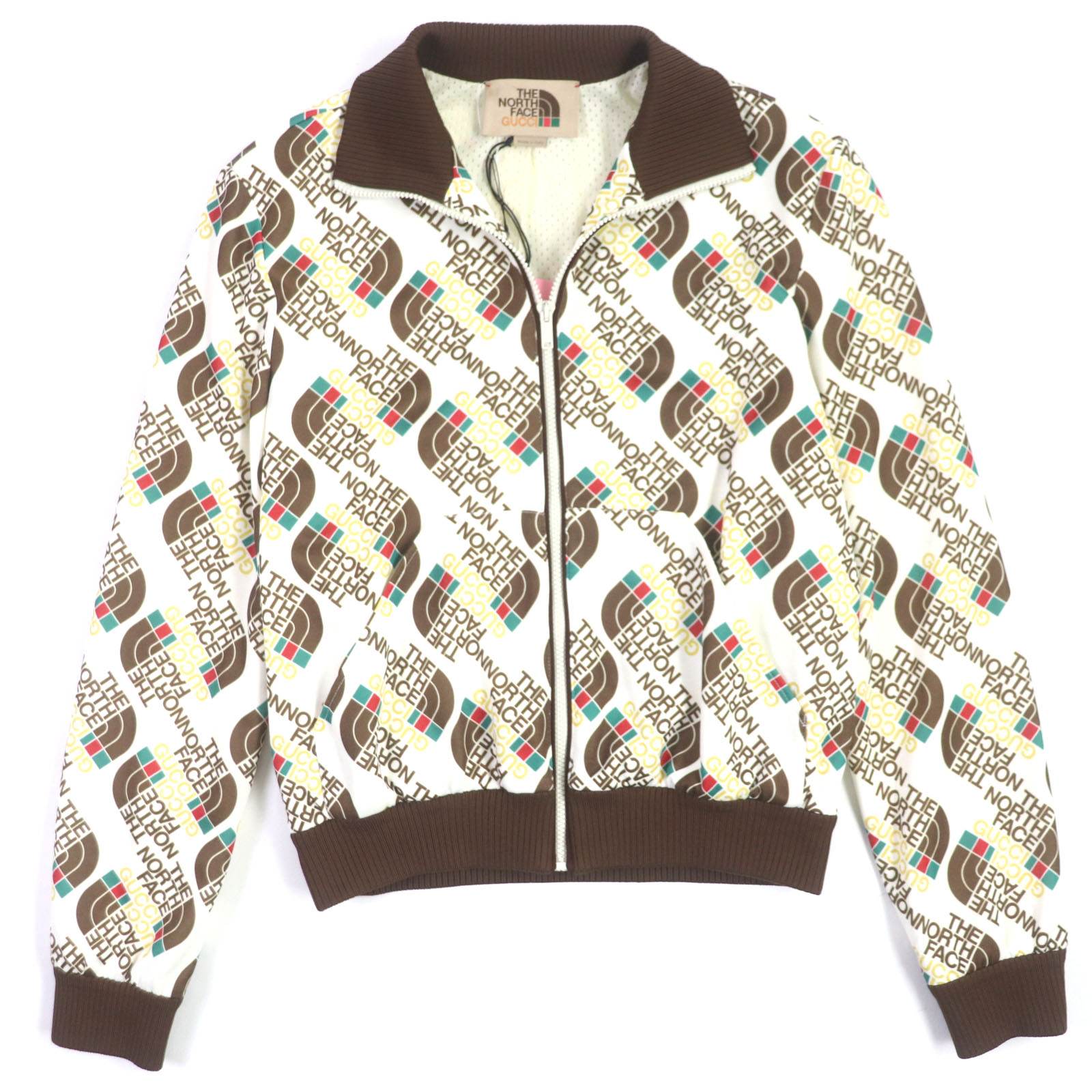 未使用品▼GUCCI グッチ THE NORTH FACE ザ・ノースフェイス 651321 ロゴ総柄 ZIP トラックジャケット ブラウン ホワイト XS イタリア製 正規品 メンズ【中古】