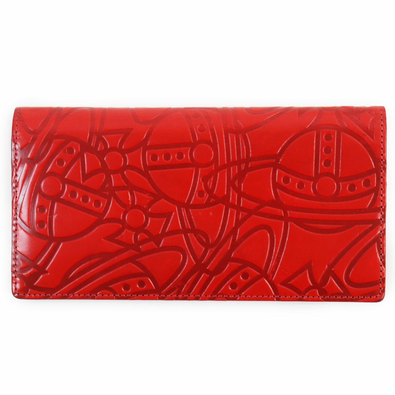 【ドンドン見直し】美品●Vivienne Westwood ヴィヴィアンウエストウッド 3118BJ03 オーブエンボス総柄 レザーロングウォレット・長財布 レッド 箱・保存袋付き メンズ【中古】