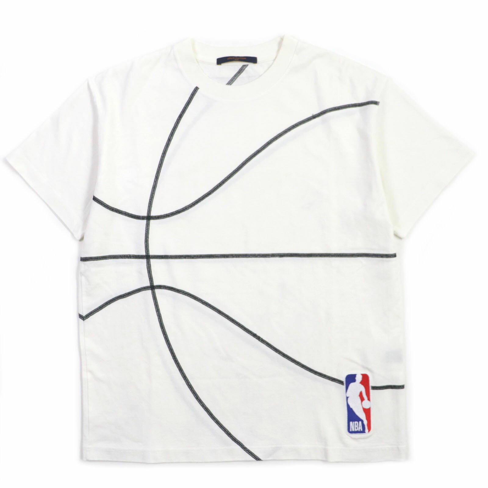 極美品▼LOUIS VUITTON ルイヴィトン NBA エヌビーエー HKY22W エンブロイダリーディテール クルーネック 半袖Tシャツ ホワイト S イタリア製 正規品 メンズ【中古】