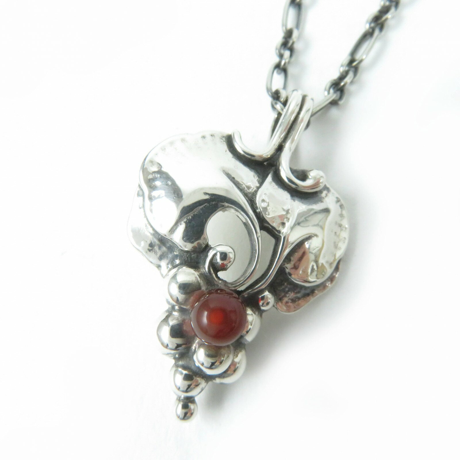 美品☆Georg Jensen ジョージジェンセン 1996 イヤーネックレス ヘリテージグレープモチーフス SV925 カーネリアン シルバー レッド 箱付き レディース【中古】