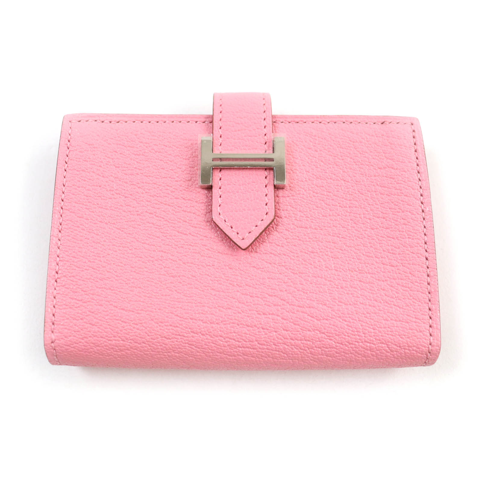 未使用品★HERMES エルメス ベアン ミニ シェーブル ローズアザレ シルバー金具 カードケース 名刺入れ ミニウォレット 名刺入れ Z刻印 箱付き フランス製 レディース【中古】