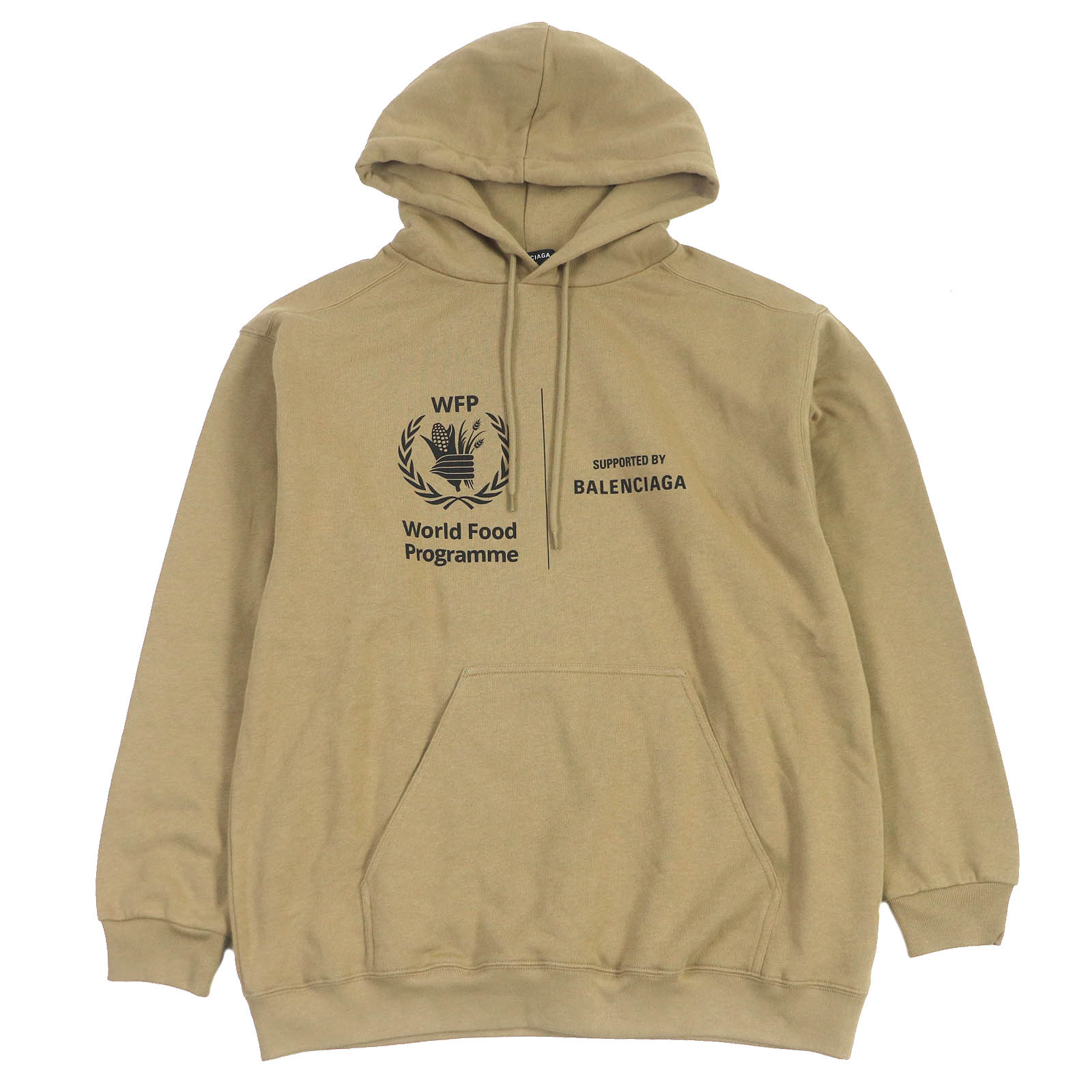 未使用品□BALENCIAGA バレンシアガ 22SS 600583 コットン100％ WFP ロゴプリント プルオーバー パーカー フーディー ベージュ XS イタリア製 正規品 メンズ【中古】