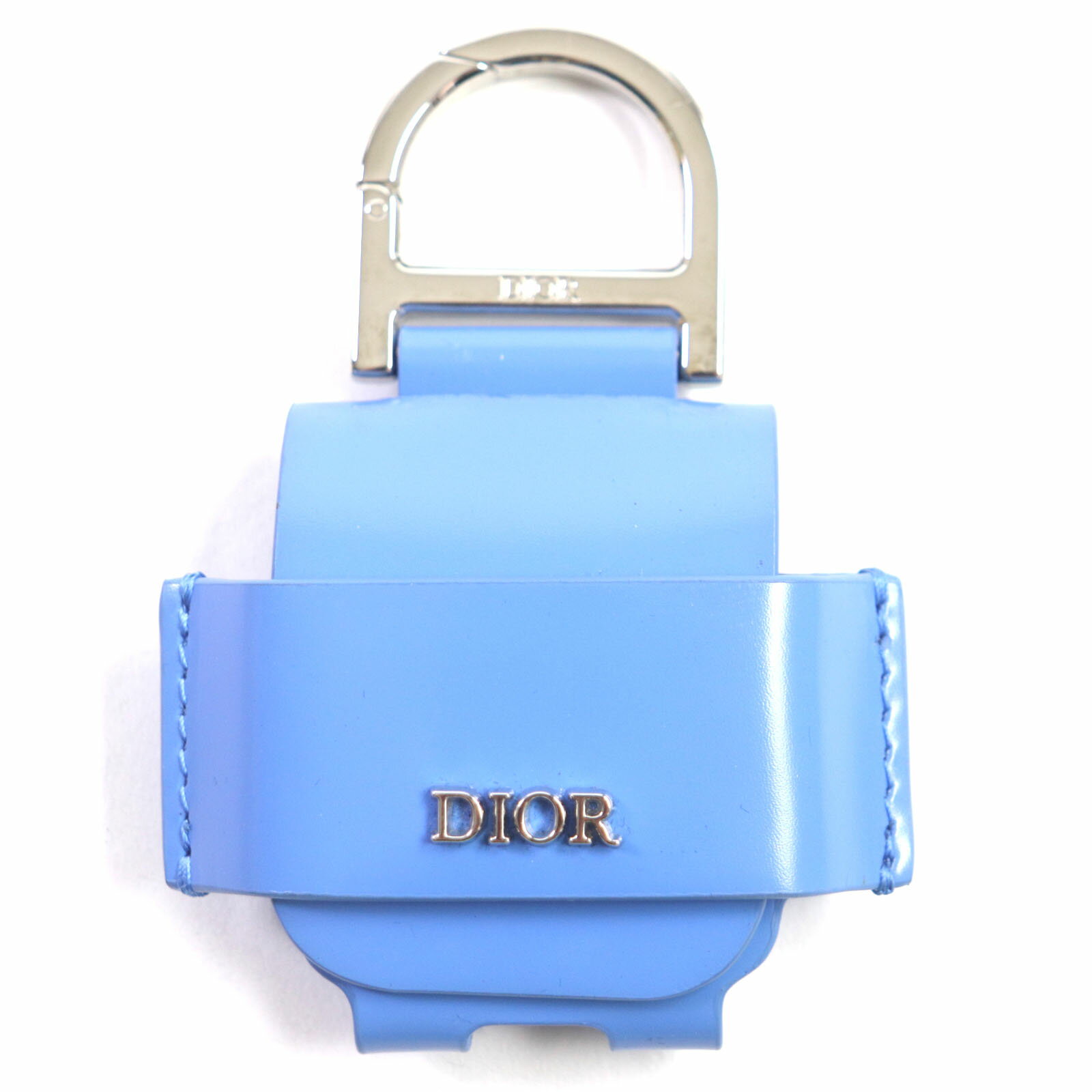 美品▼DIOR ディオール オム レザー ロゴ金具付き イヤホンケース AirPods ライトブルー シルバー 保存袋付き イタリア製 メンズ【中古】