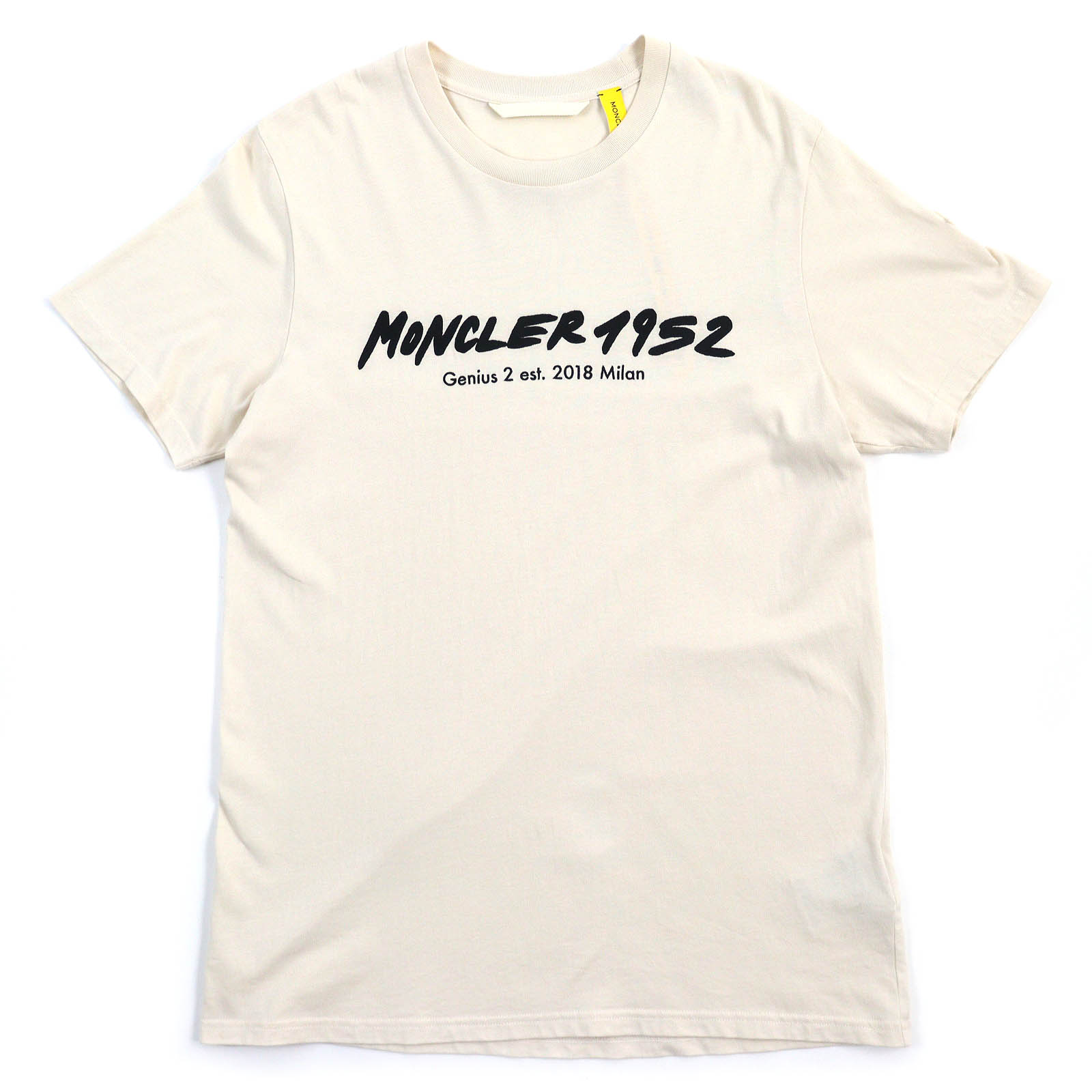 極美品△MONCLER GENIUS 2 モンクレール ジーニアス 2 MONCLER1952 エンブロイダリー コットン100％ ロゴワッペン 半袖Tシャツ ライトベージュ ブラック L 正規品 メンズ【中古】