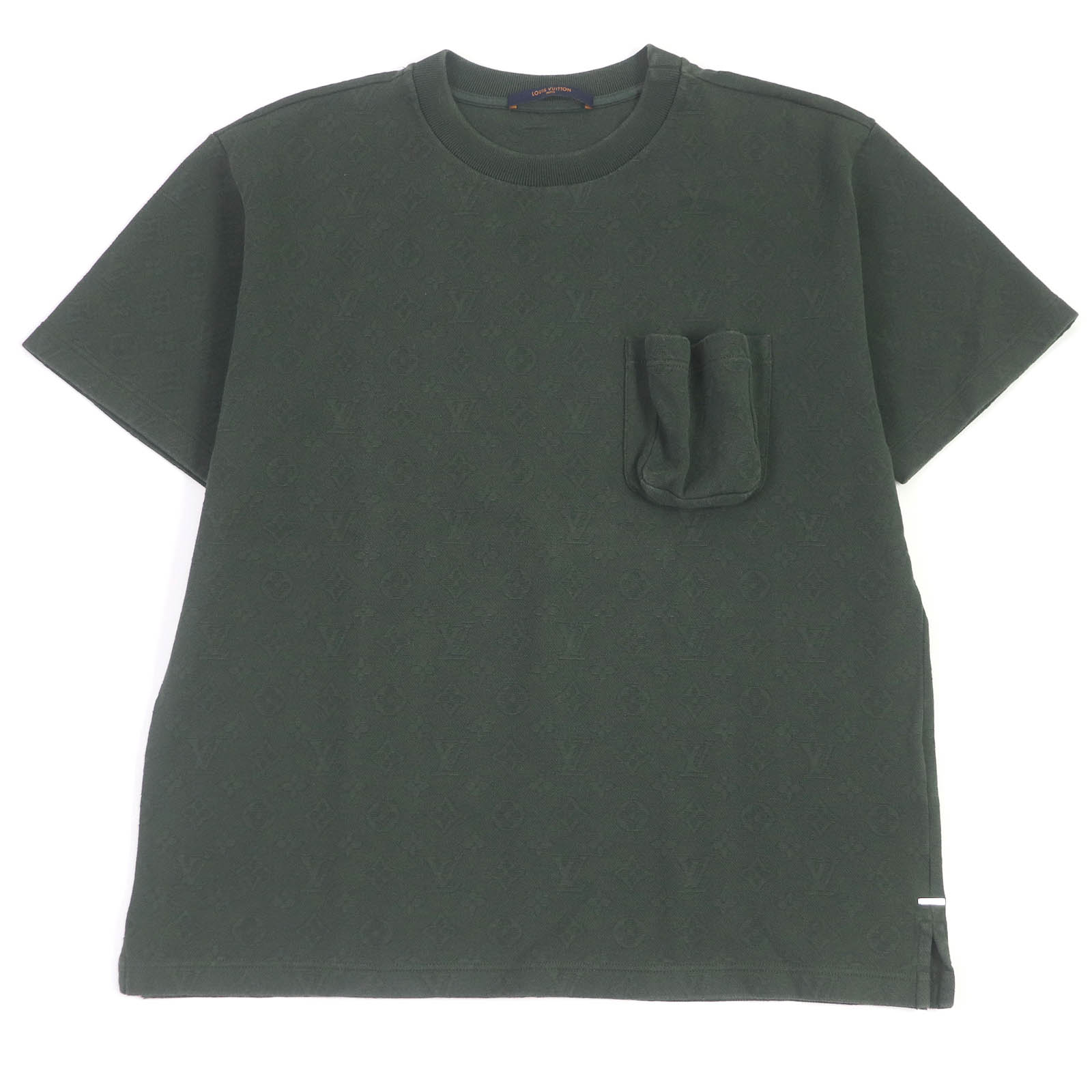 美品□LOUIS VUITTON ルイヴィトン 21SS HIY49W コットン100％ モノグラム シグネチャー3Dポケット 半袖Tシャツ グリーン L イタリア製 正規品 メンズ【中古】