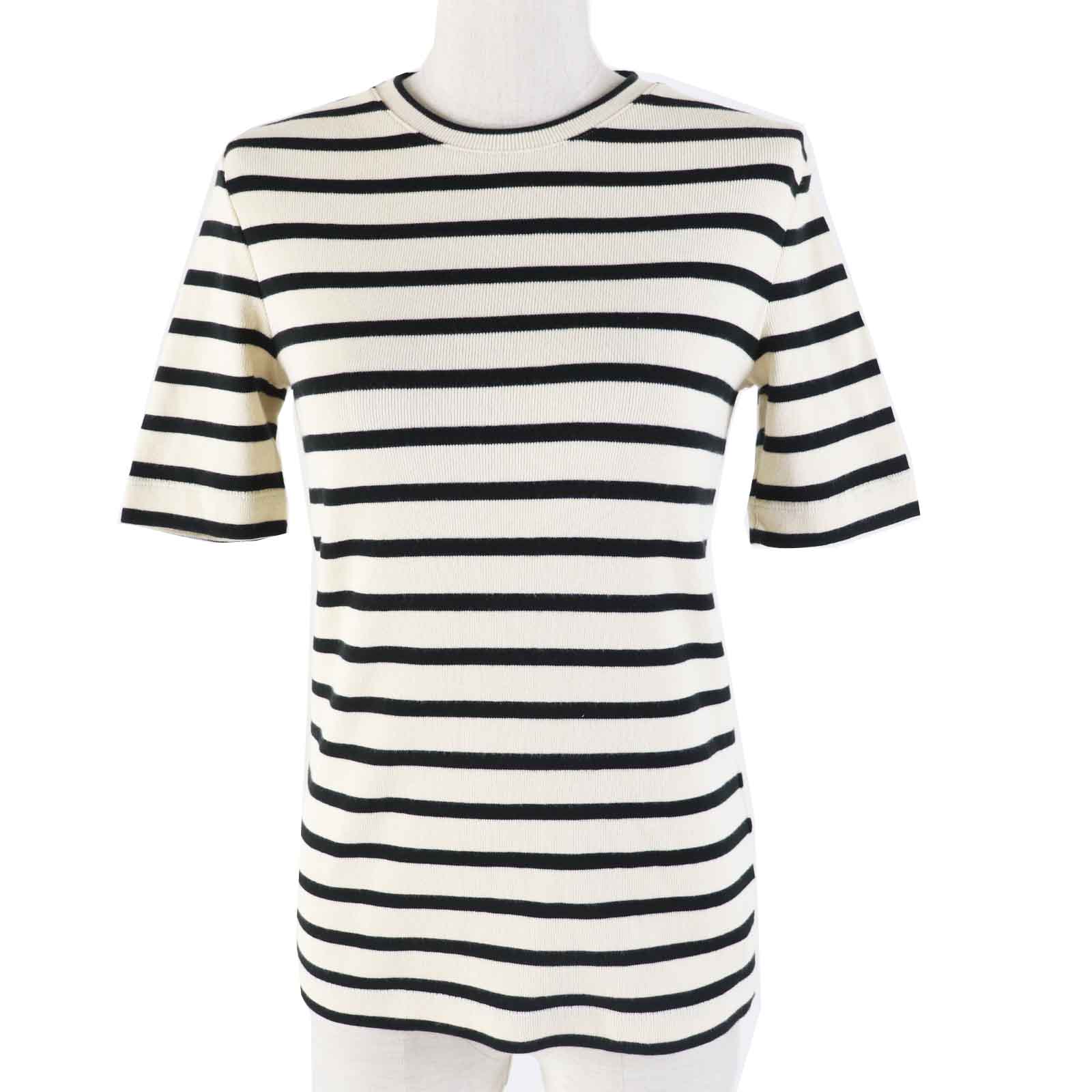 未使用品◎JIL SANDER+ ジルサンダープラス 23SS J40GC0111 コットン100％ ボーダー柄 半袖トップス アイボリー ブラック XS イタリア製 正規品 レディース【中古】