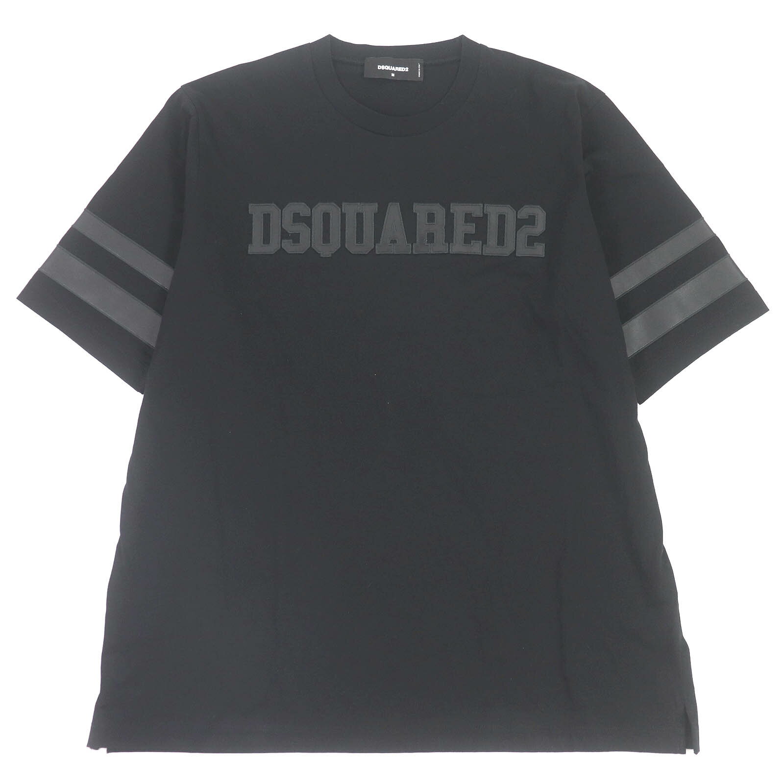 極美品□DSQUARED2 ディースクエアード 24SS S74GD1256 コットン100％ ロゴフェイクレザーパッチ オーバーサイズ 半袖Tシャツ ブラック M イタリア製 正規品 メンズ【中古】