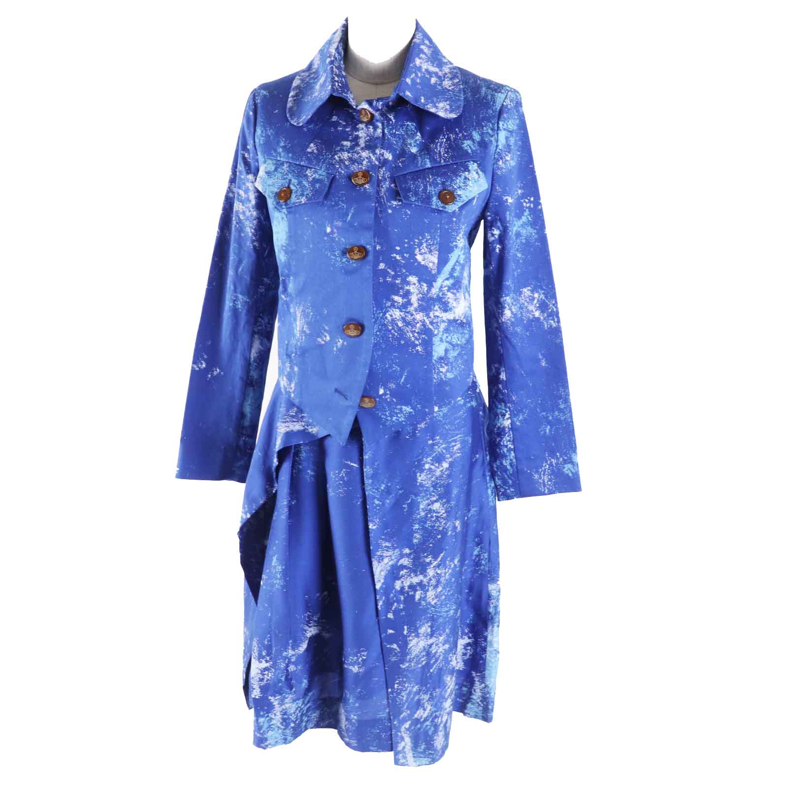 未使用品◎Vivienne Westwood Red Label ヴィヴィアンウエストウッド レッドレーベル 12101／42001 オーブボタン 総柄プリント セットアップ ブルー系 2・2 日本製 正規品 レディース【中古】