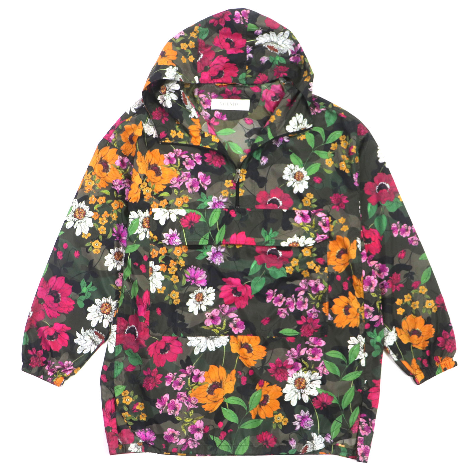 極美品▼VALENTINO ヴァレンティノ RV0CI364ZHW フローラルプリント アノラックパーカー ハーフジップ パーカー カーキ マルチ 46 イタリア製 正規品 メンズ【中古】