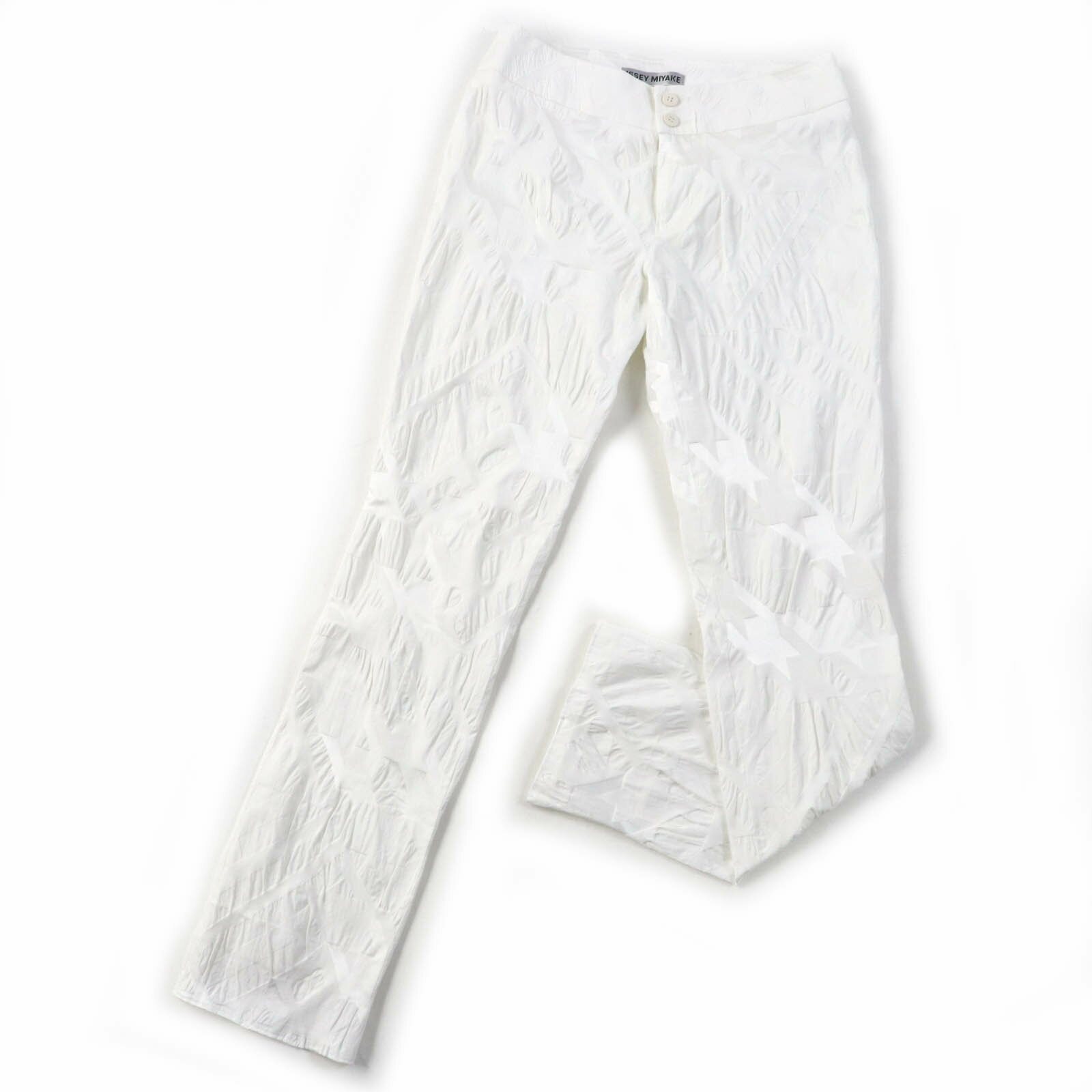 極美品☆ISSEY MIYAKE イッセイミヤケ IM31FF505 総柄デザイン ボトムス パンツ ホワイト 1 日本製 正規品 レディース【中古】
