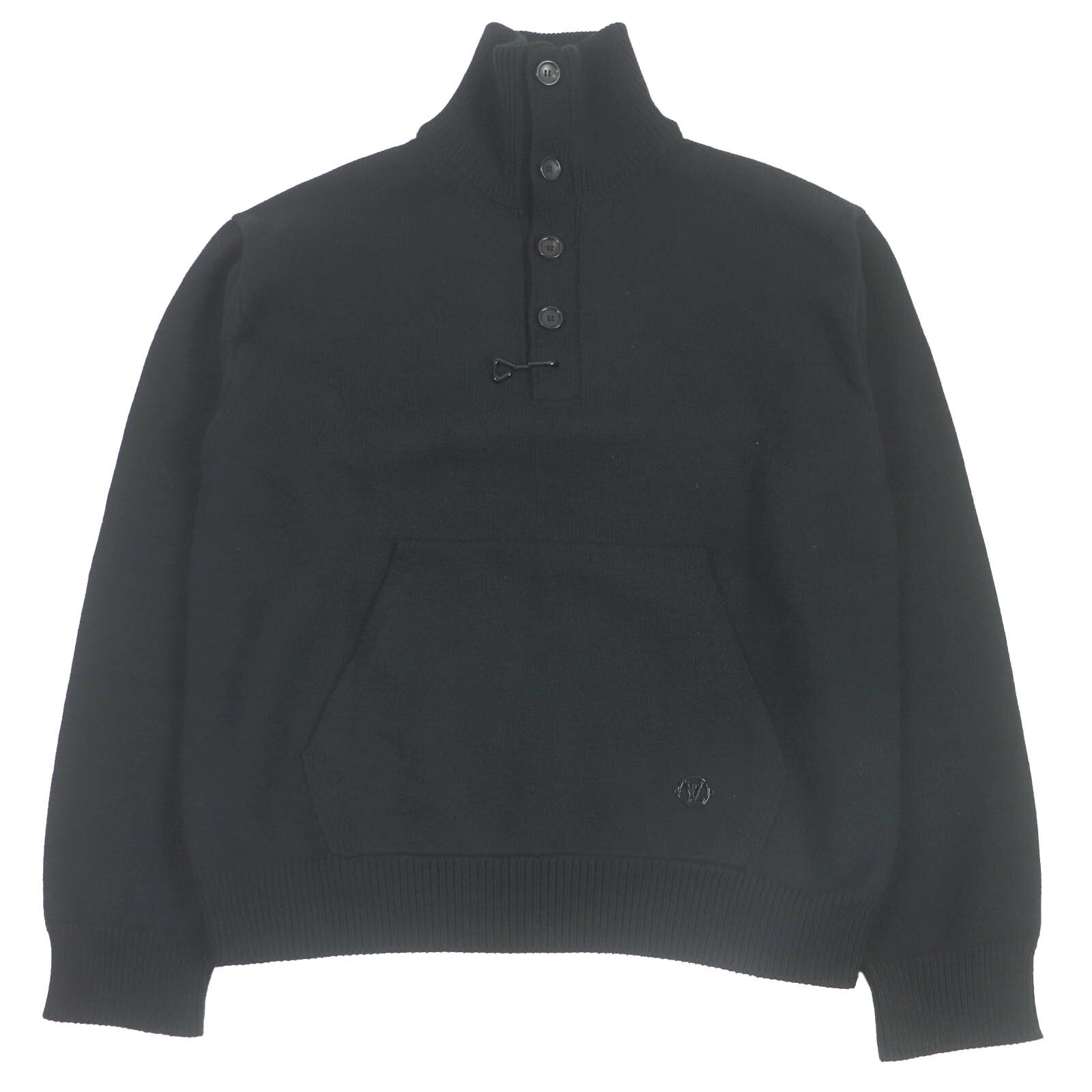 美品□LOUIS VUITTON ルイヴィトン 23SS 1AAT8M ウインタリーキャミオン ハーフボタン タートルネック セーター ニット ブラック M イタリア製 正規品 メンズ【中古】