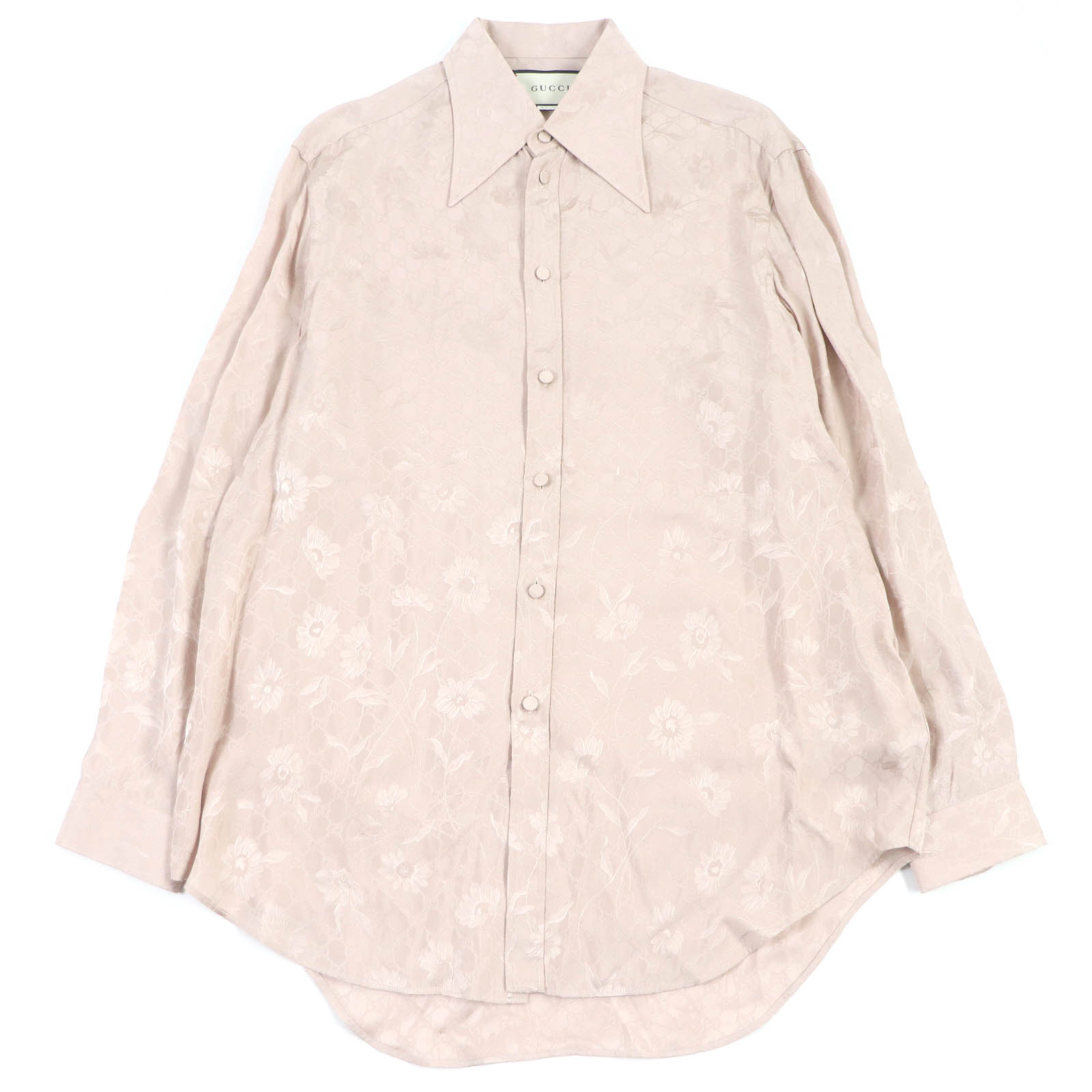 極美品□GUCCI グッチ 596832 DAISIES JACQUARD SHIRT GGロゴ デイジー ロングスリーブ 長袖シャツ ピンク 48 イタリア製 正規品 メンズ【中古】
