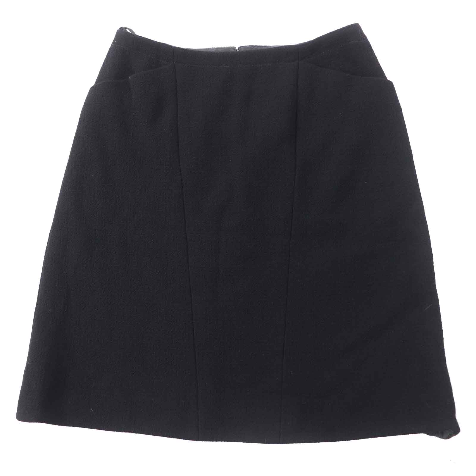 美品◎CHANEL シャネル ヴィンテージ 97A P09690 ウール100％ 裏シルク 単色ツイード 台形 スカート ブラック 36 フランス製 レディース【中古】