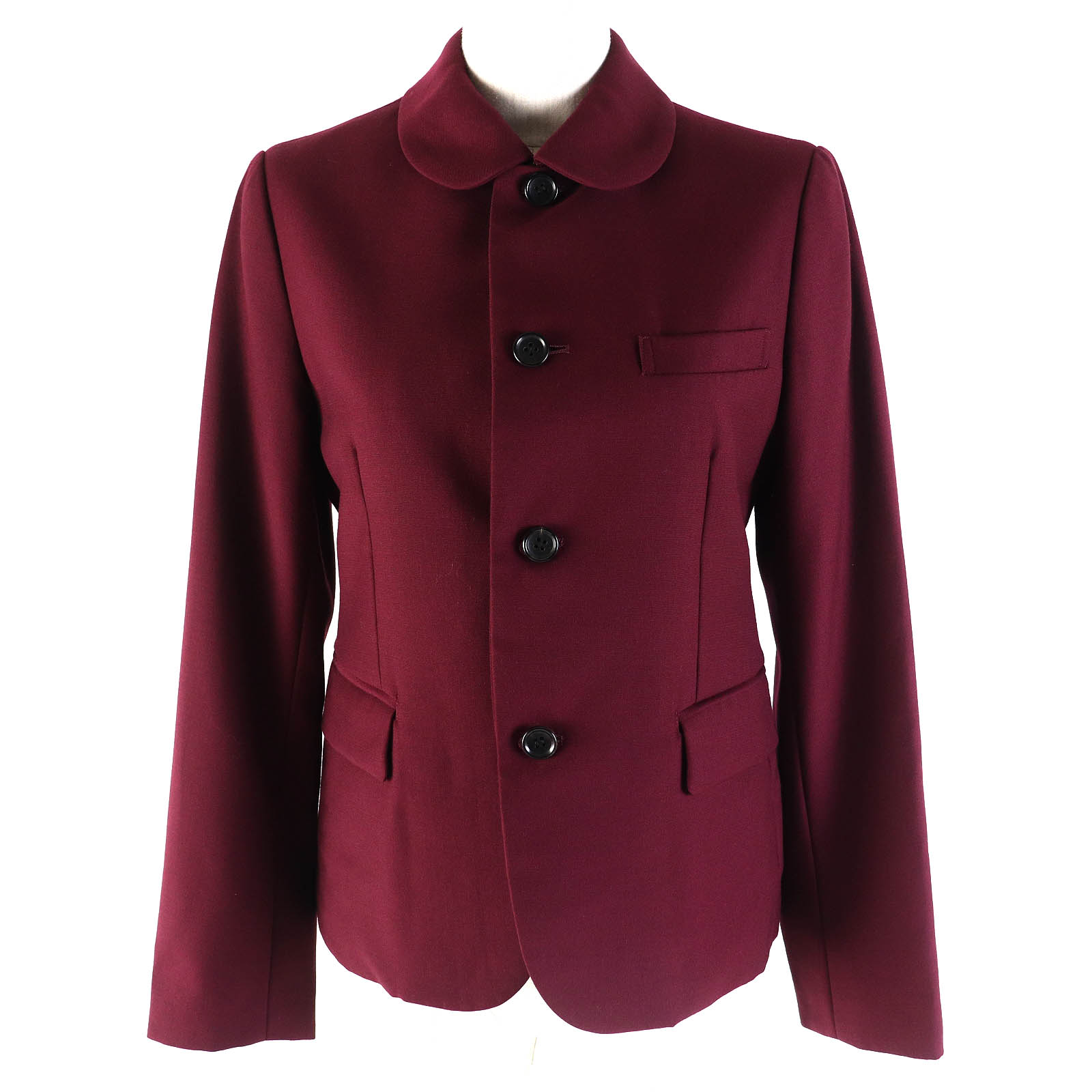 極美品△COMME des GARCONS COMME des GARCONS コムデギャルソン コムデギャルソン RC-J010 ウール100％ コムコム 丸襟 シングル ジャケット ボルドー XS 日本製 正規品 レディース【中古】