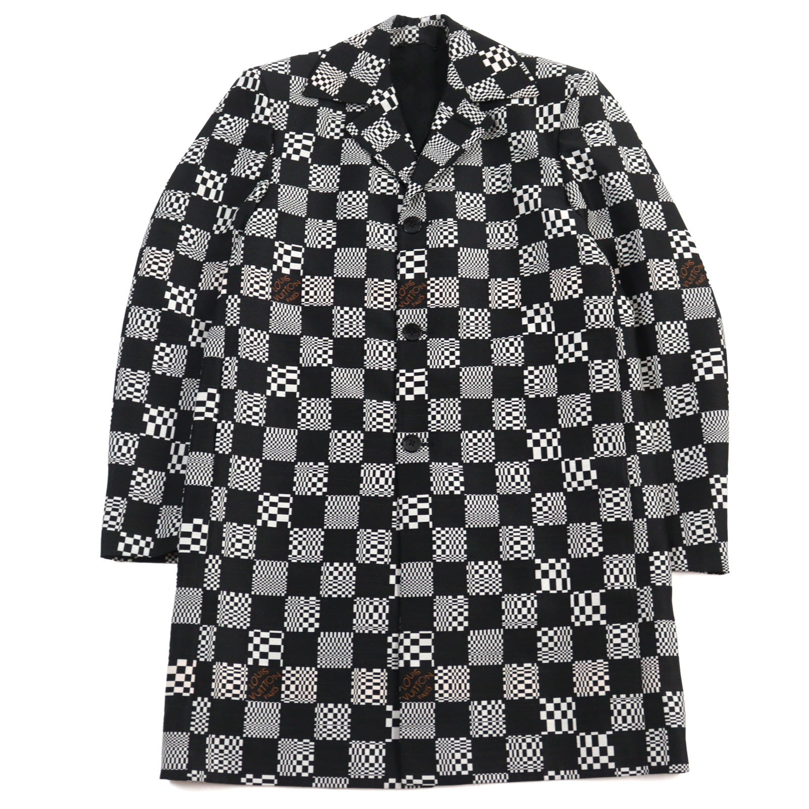 極美品○LOUIS VUITTON ルイヴィトン 21AW HKC71W ディストーテッドダミエ チェスターコート ブラック ホワイト 50 イタリア製 正規品 メンズ【中古】