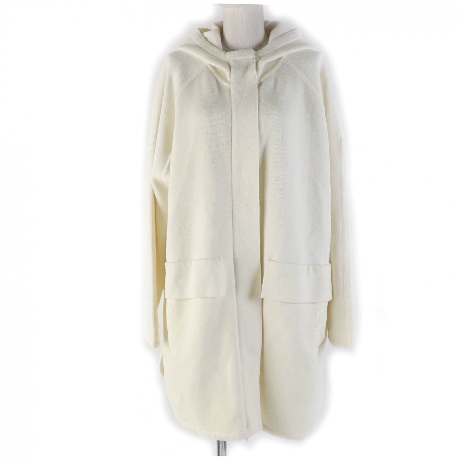 極美品☆Max Mara マックスマーラ 21AW バージンウール オーバーシルエット フード付 コート カーディガン アイボリー M 正規品 レディース【中古】
