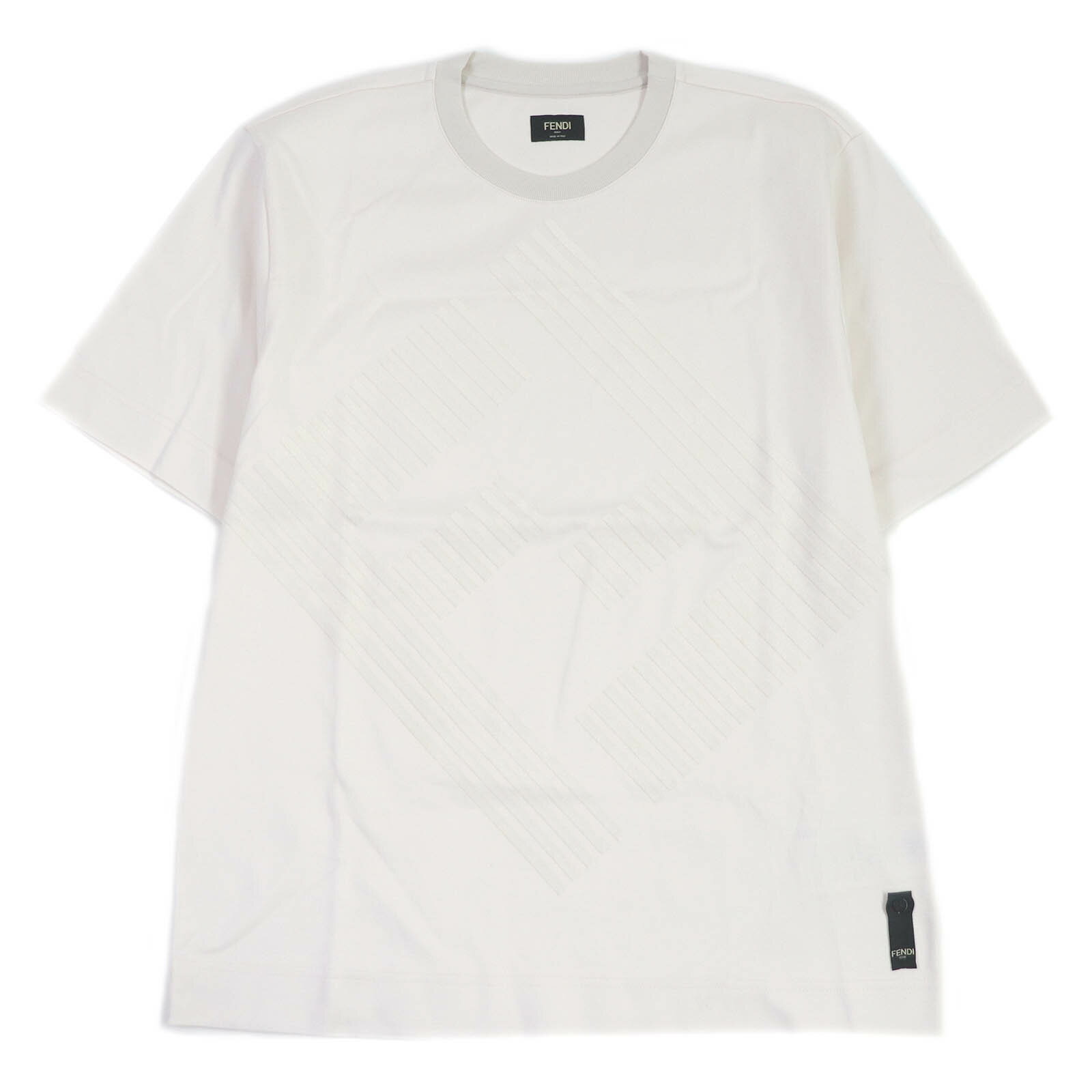 極美品□FENDI フェンディ FY0936 APM3 コットン100％ FFロゴ ズッカ エンブロイダリー 半袖Tシャツ アイボリー系 M イタリア製 正規品 メンズ【中古】