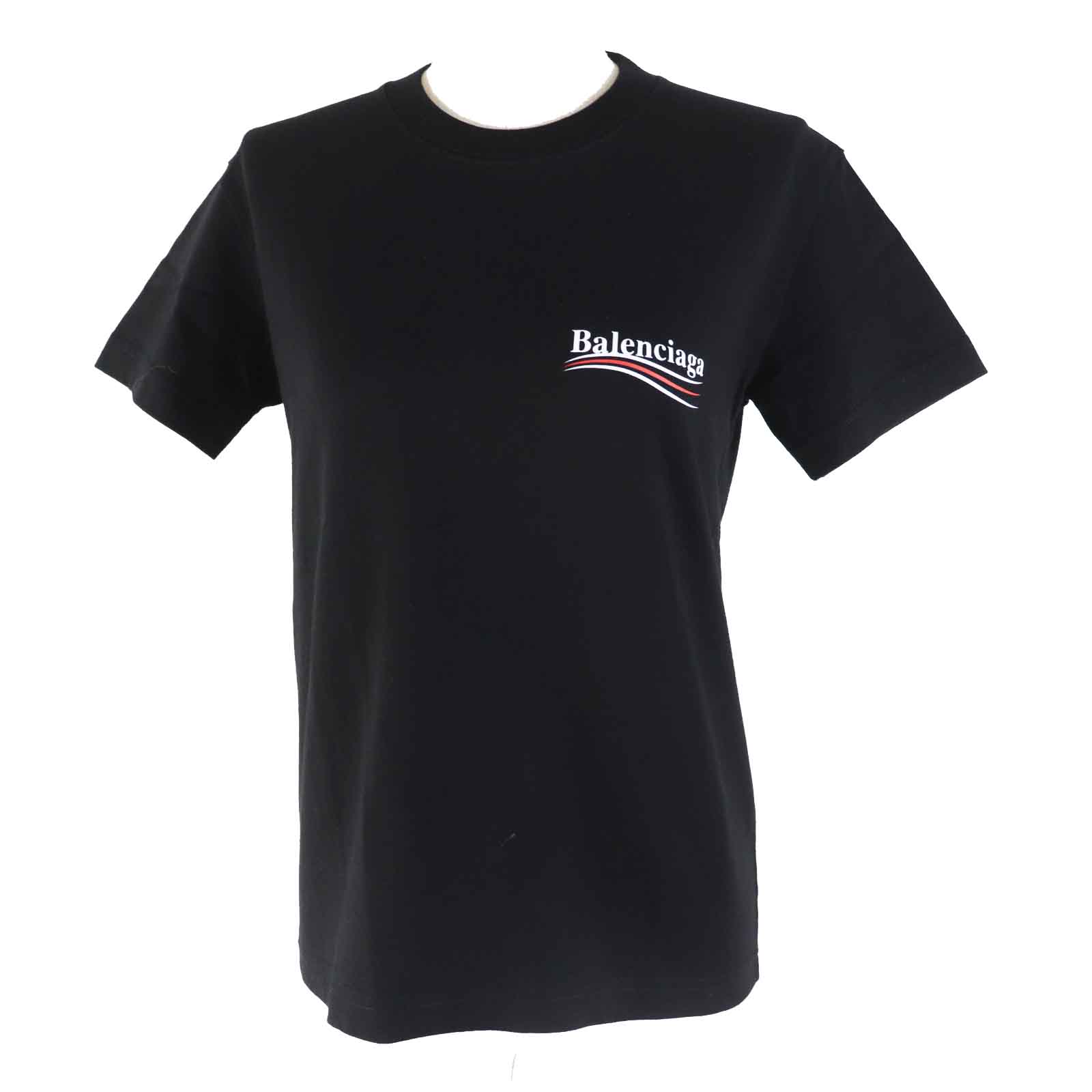 極美品◎BALENCIAGA バレンシアガ 2020年製 612964 コットン100％ キャンペーンロゴ 半袖Tシャツ ブラック M 正規品 レディース【中古】