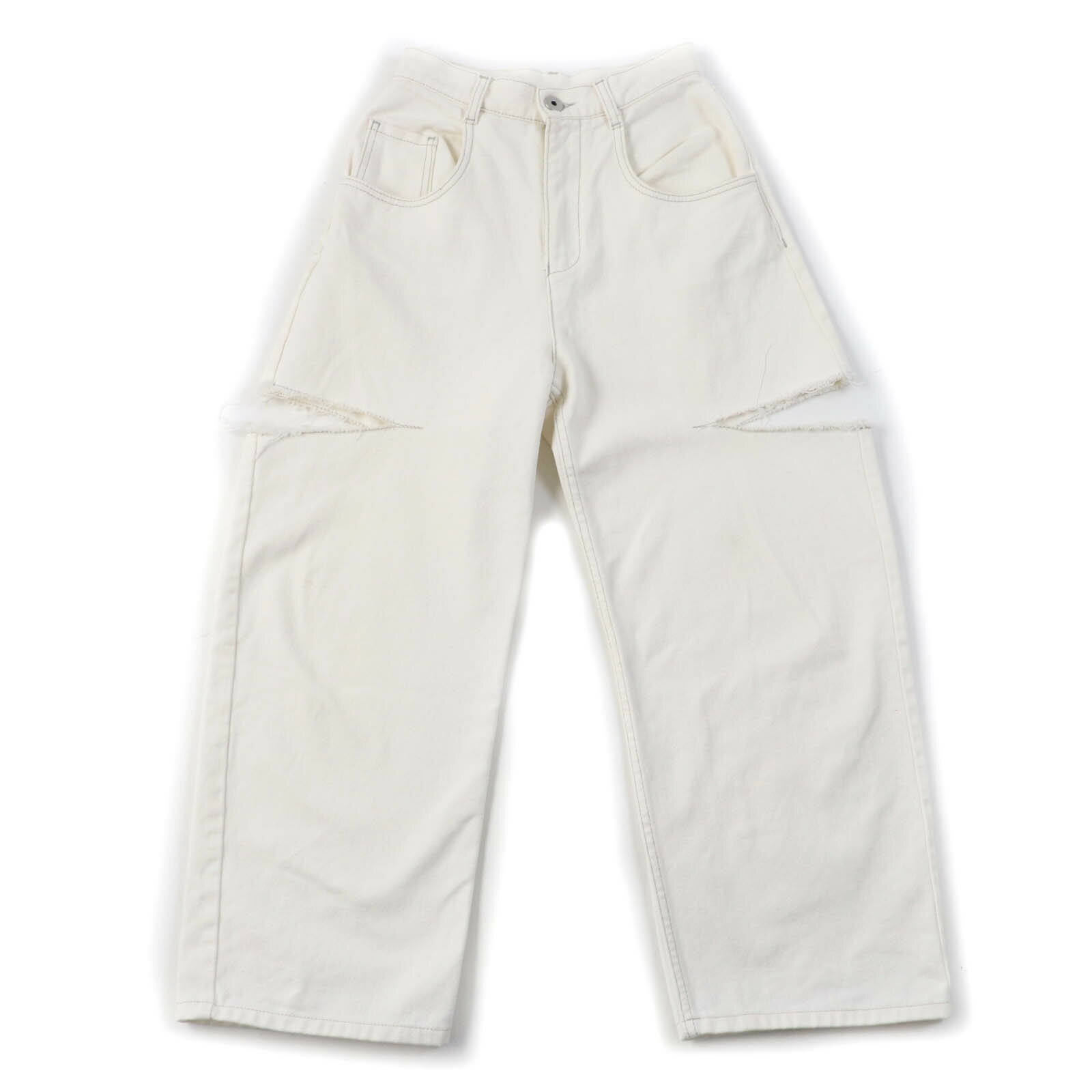 美品☆Maison Margiela 1 メゾンマルジェラ1 21AW S51LA0106 コットン100％ スラッシュ デニム パンツ アイボリー 36 イタリア製 正規品 レディース【中古】