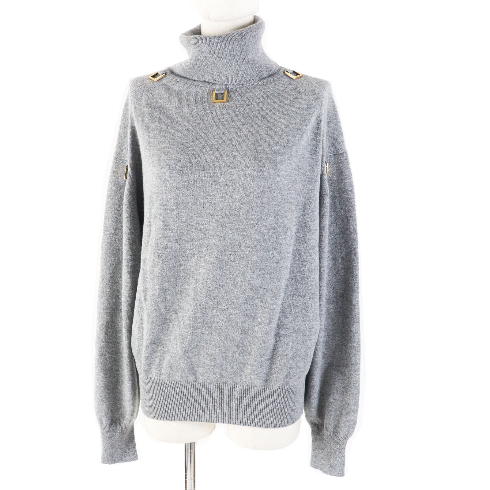 未使用品◎LOUIS VUITTON ルイヴィトン 22AW D-Ring Turtle Neck Knit Sweater Dリング タートルネック ニットセーター カシミヤ ウール グレー ゴールド金具 XS 箱付き イタリア製 正規品 レディース【中古】