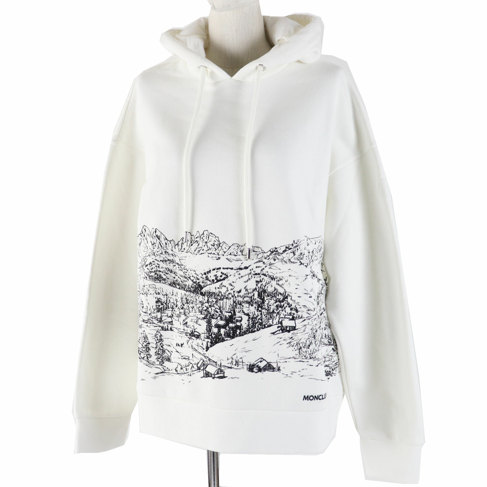 未使用品◎MONCLER モンクレール 2022年製 HOODIE コットン ラインストーン使い パーカー ホワイト ブラック S トルコ製 正規品 レディース【中古】