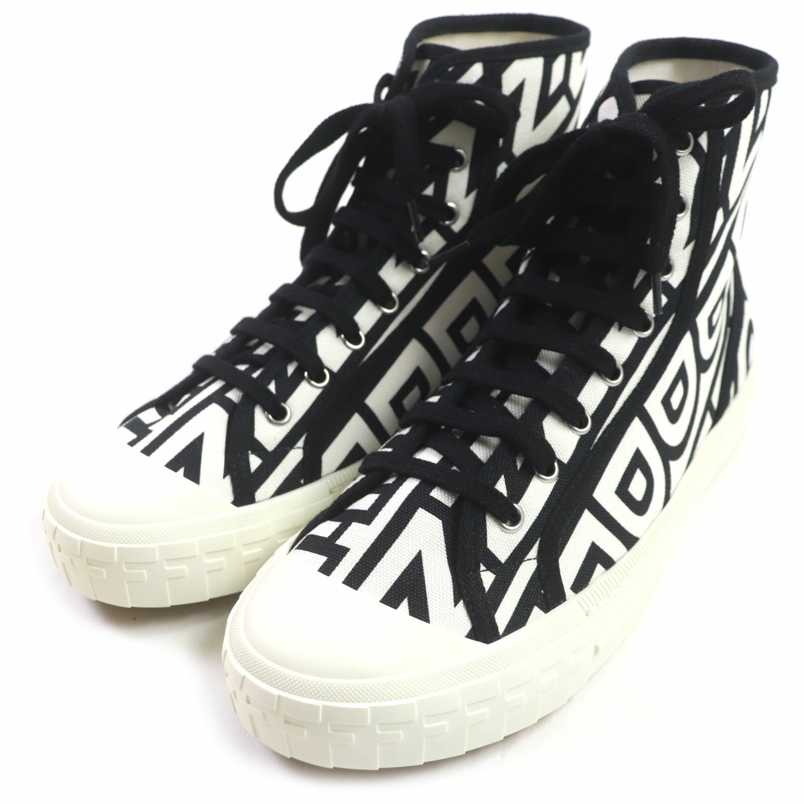 未使用品▼FENDI フェンディ MARC JACOBS マークジェイコブス コラボ 7E1570 ドミノ キャンバス ハイカットスニーカー ブラック ホワイト 26 箱・保存袋付き イタリア製 メンズ【中古】