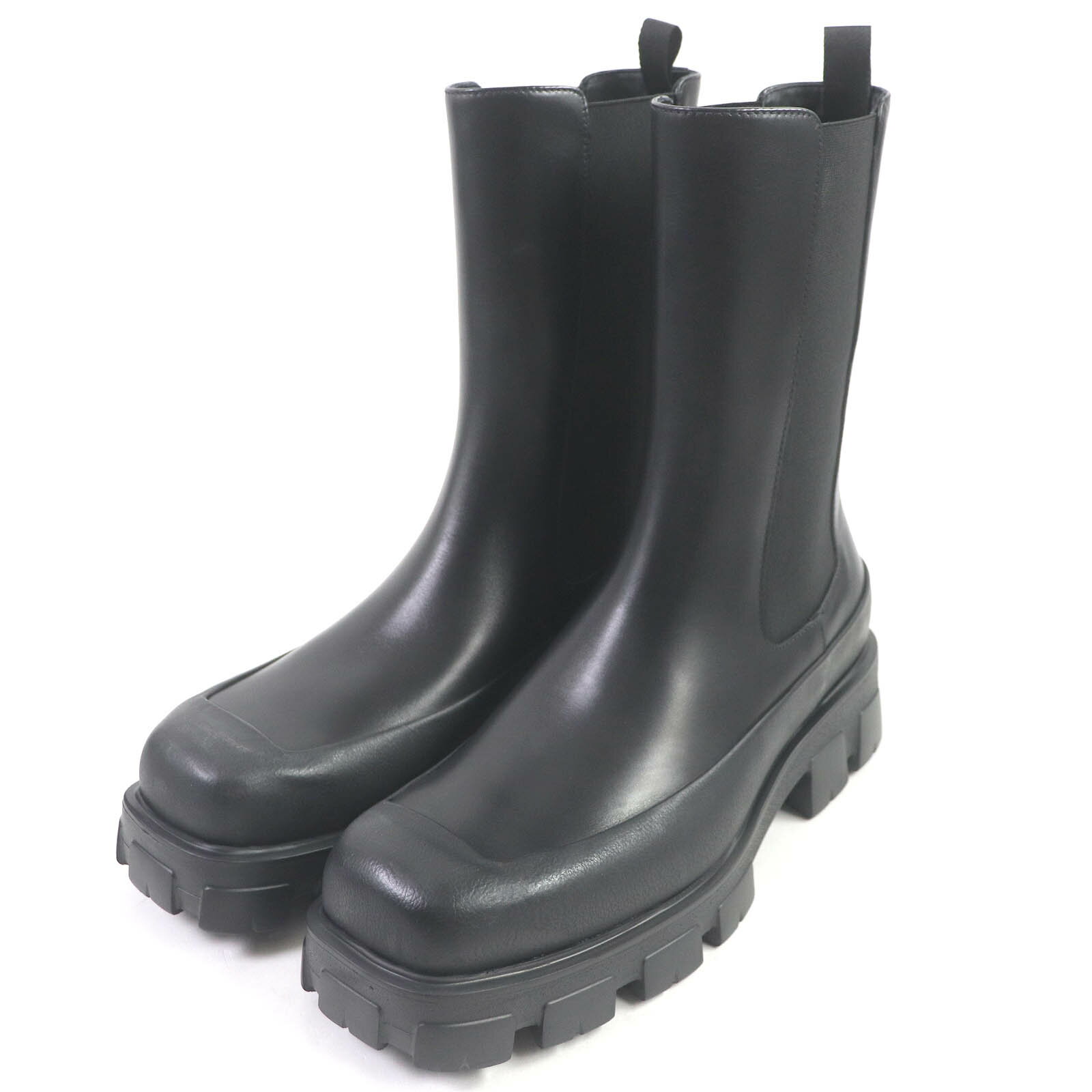 未使用品□PRADA プラダ 2UG007 モノリス 厚底 スクエアトゥ レザー サイドゴアブーツ チェルシー ブーツ ブラック 10 箱・保存袋付き イタリア製 メンズ【中古】