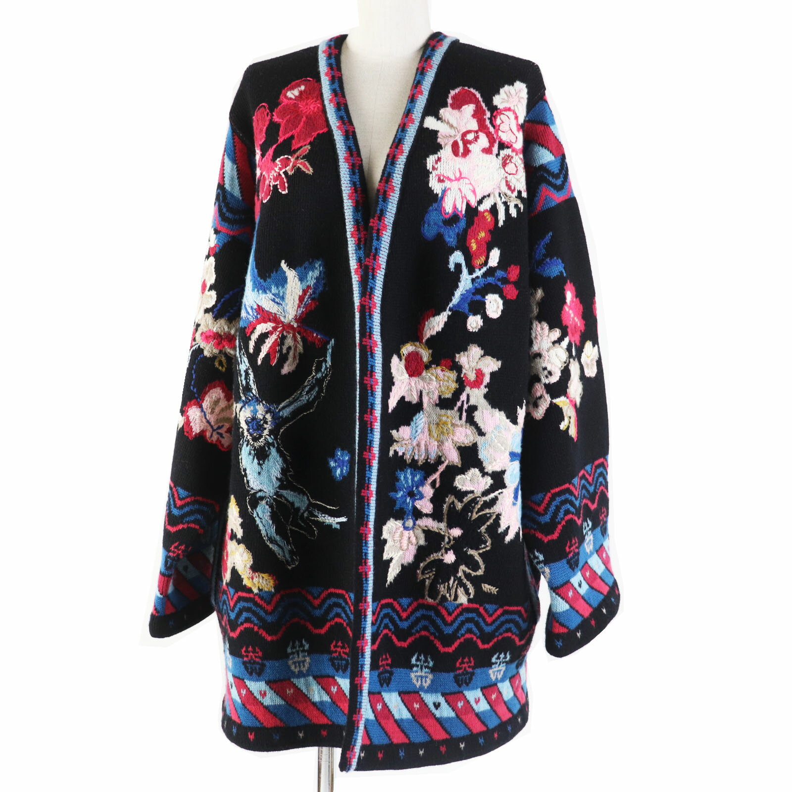 未使用品◎Christian Dior クリスチャンディオール 22SS 244G23AM335 トワール ドゥ ジョイ カーディガン ウール コットン ブラック マルチ S イタリア製 正規品 レディース【中古】