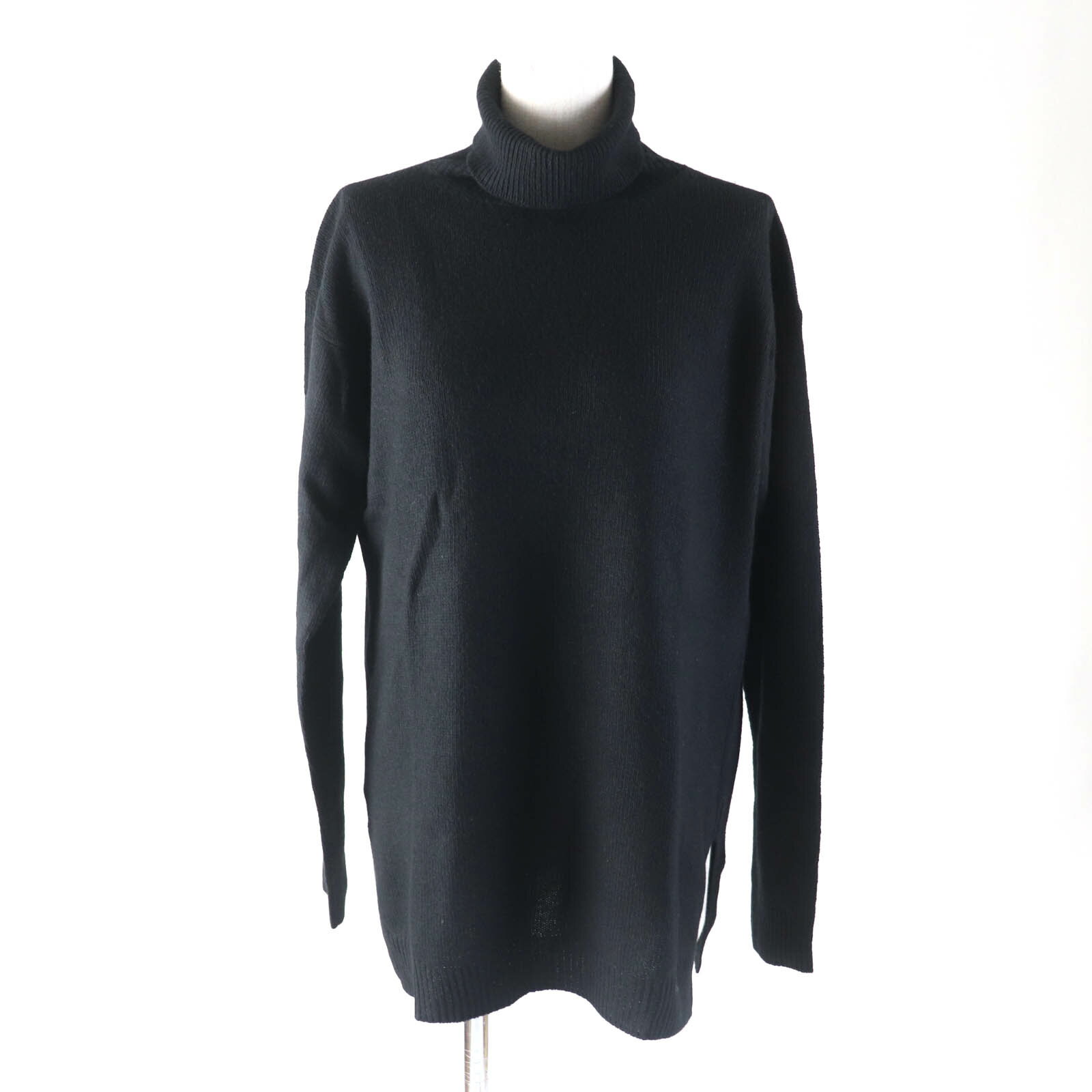 美品★PRADA プラダ ウール カシミヤ混 裾スリット タートルネック 長袖 ニット セーター トップス ブラック 40 正規品 レディース【中古】