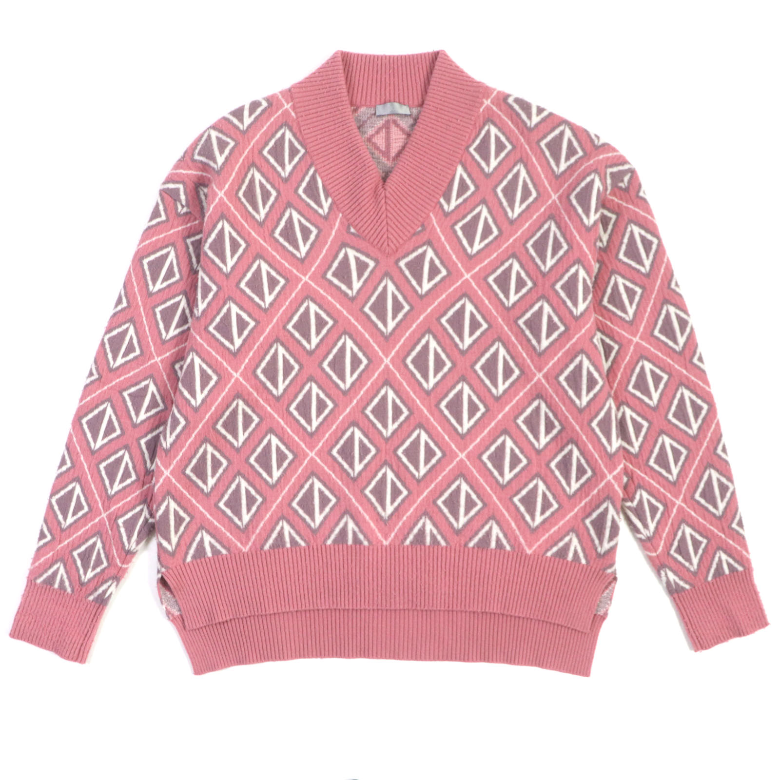 極美品▼DIOR ディオール オム Travis Scott トラヴィススコット 22SS 283M641AT067 Cactus jack ウール カシミヤ CDダイヤモンド ピリング加工 ニット ピンク系 L イタリア製 正規品 メンズ【中古】