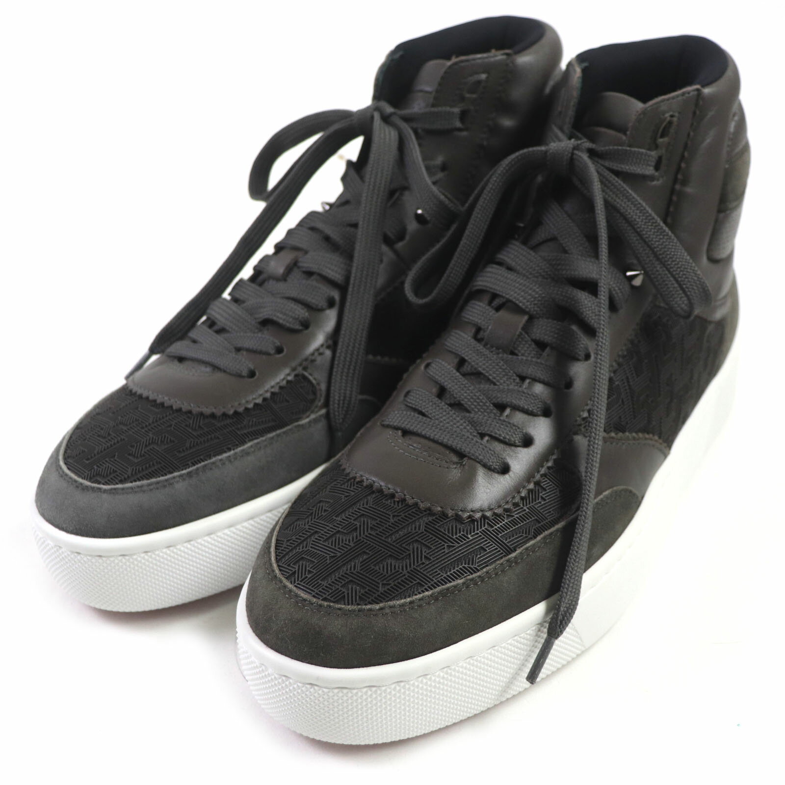 未使用品▼Christian Louboutin クリスチャンルブタン レザー スウェード ハイカットスニーカー カーキブラウン 42 保存袋付き イタリア製 メンズ【中古】