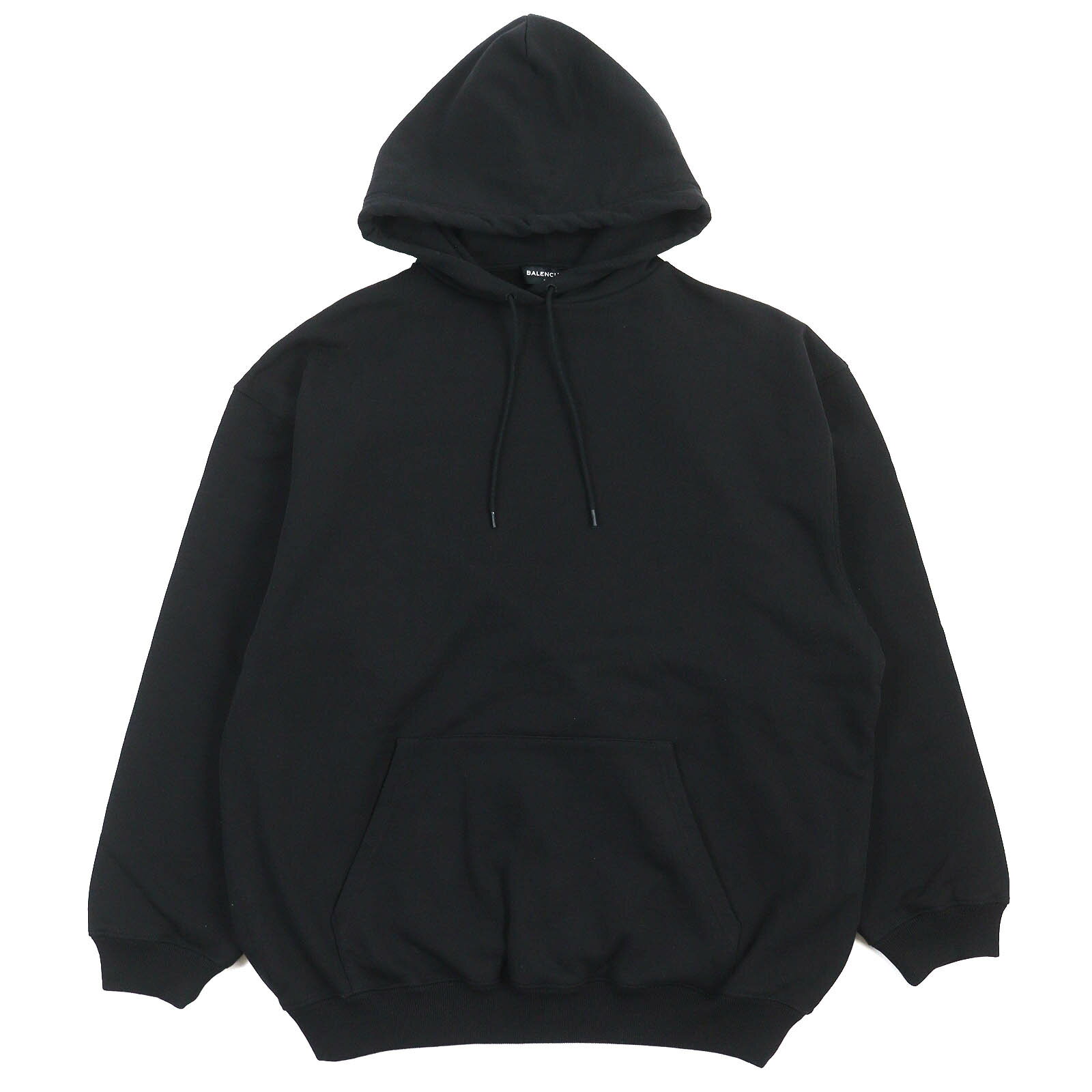 美品△BALENCIAGA バレンシアガ 651795 コットン100％ バックロゴ オーバーサイズ プルオーバー パーカー ブラック L 正規品 メンズ オススメ◎【中古】