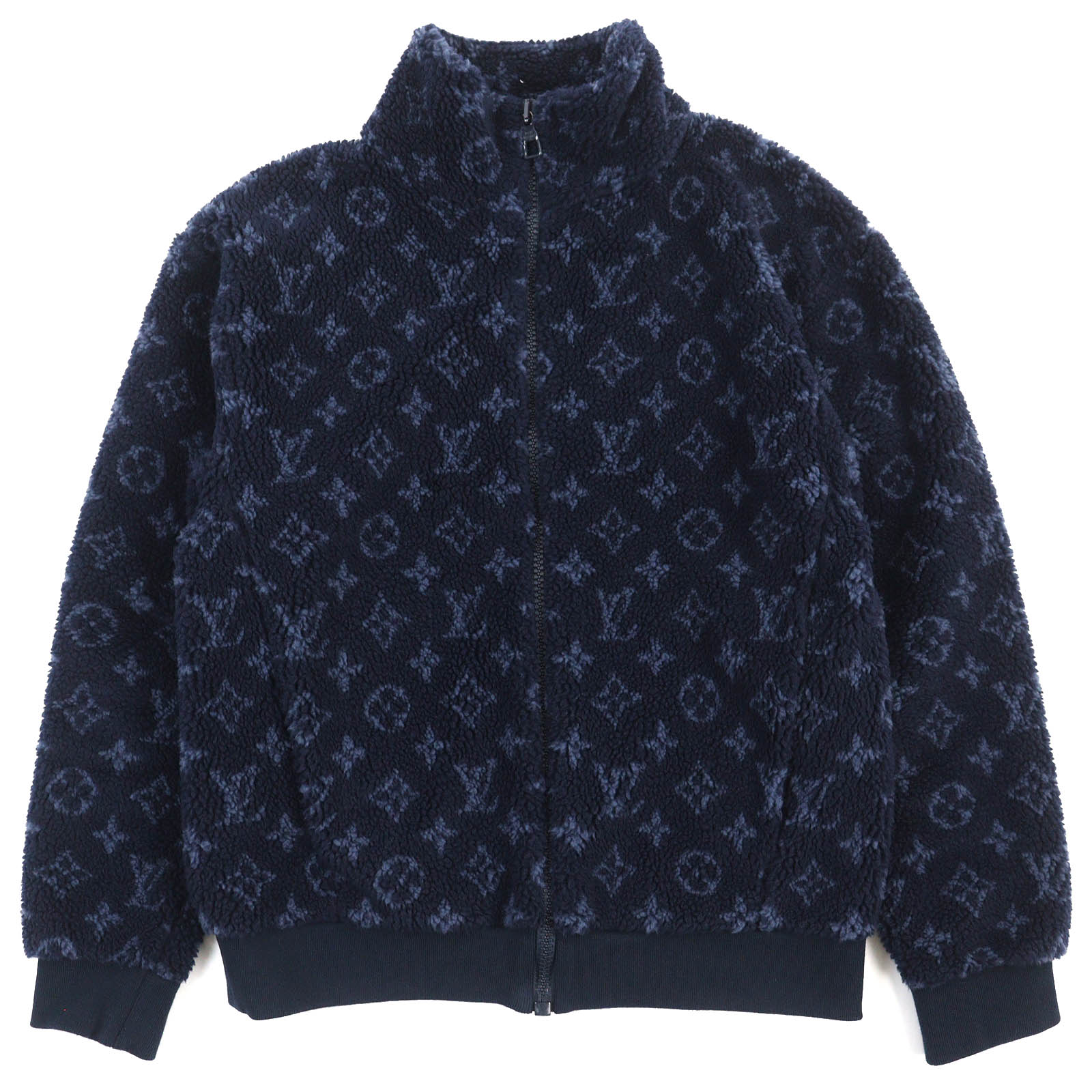 美品△LOUIS VUITTON ルイヴィトン 21SS モノグラム ジャガード フリース ジャケット ブルゾン ネイビー ブルー系 S イタリア製 正規品 メンズ【中古】